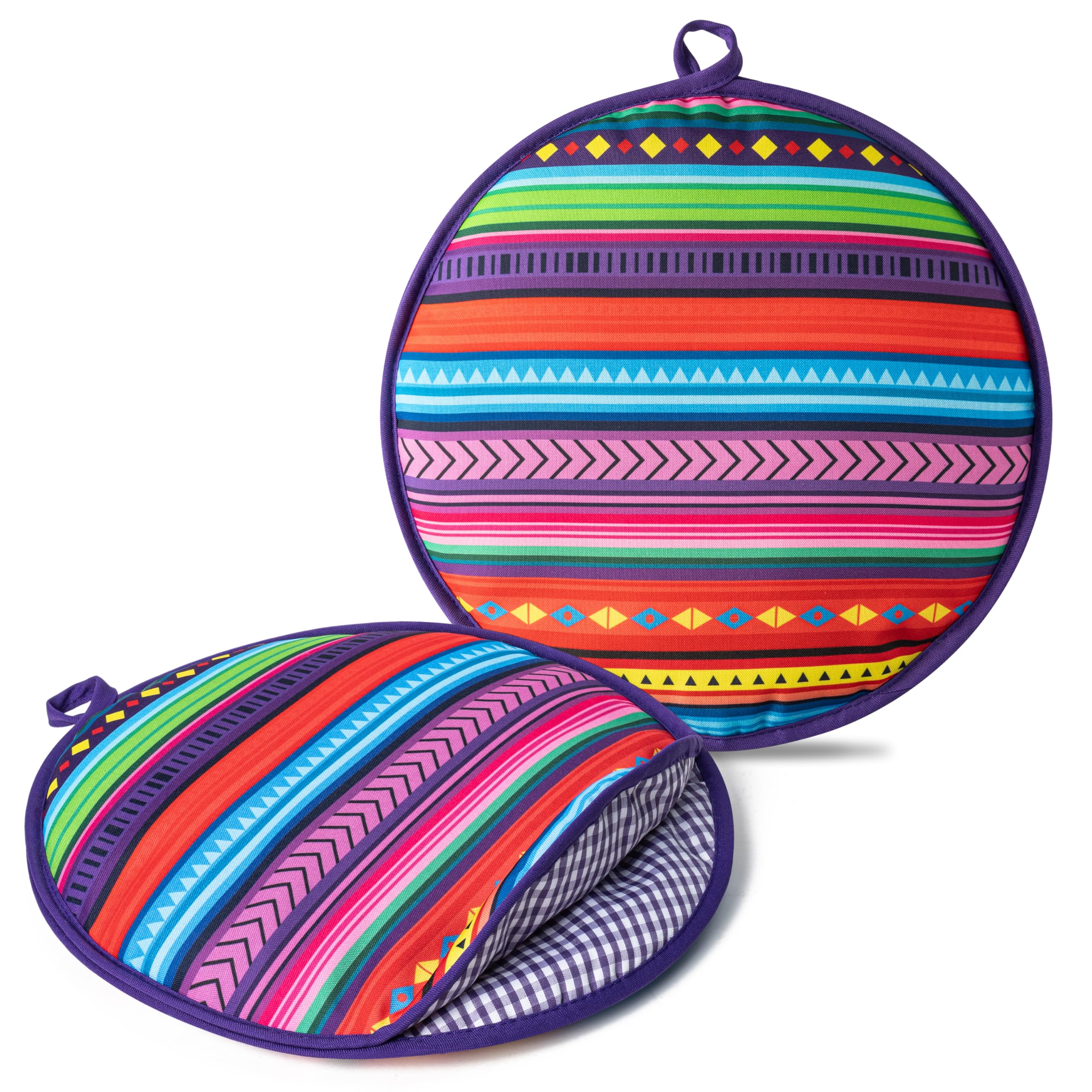 Photo 1 of 12Inch Tortilla Warmer Pouch -2Pcs Mexican Fiesta Microwavable Insulated Cloth Pouch for Tortillas, Tacos, Naan & Pizza Rolls, Colorful Cinco De Mayo Fabric Tortilla Keeper Taco Holder Keep Food Warm