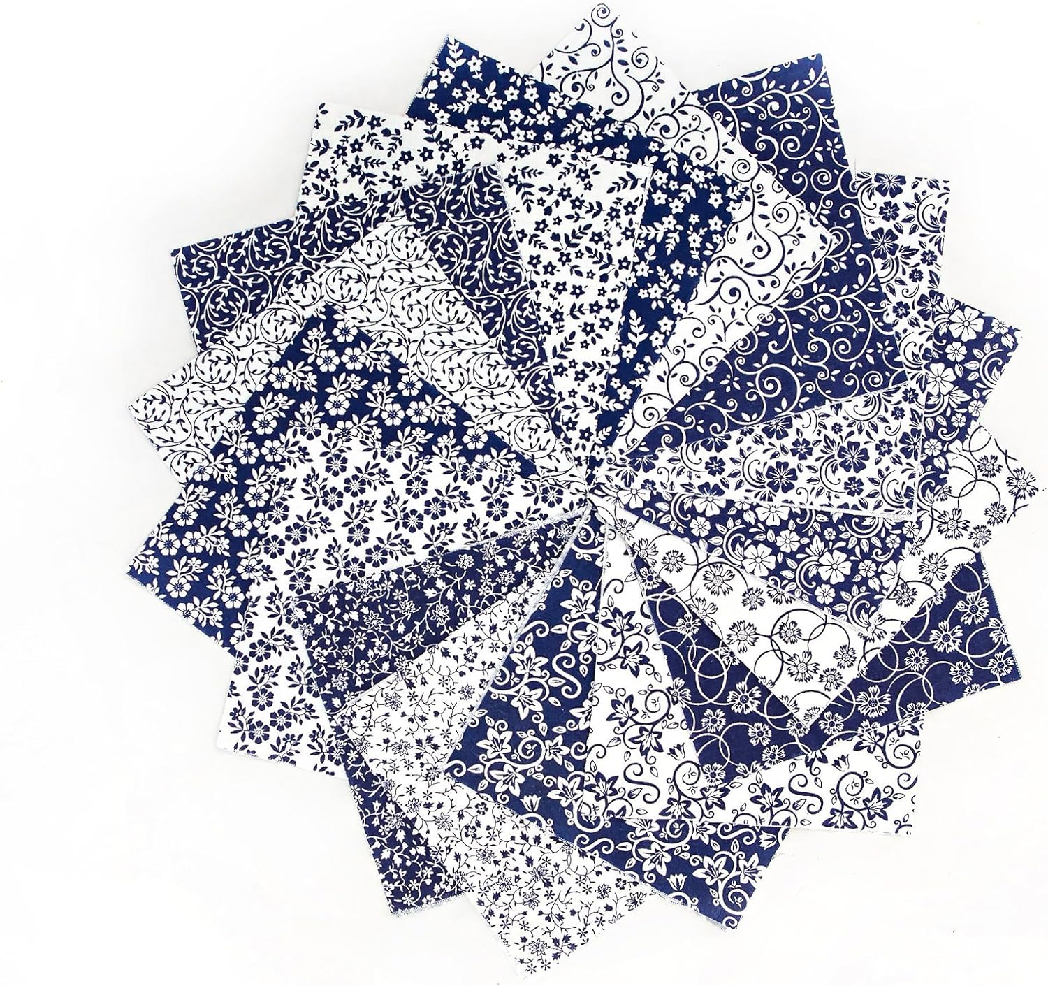 Navy & White Basics Pre-Cut Charm Pack – 96 Pieces, 5" Squares, 100% Cotton Fabric Quilting Squares for Patchwork and Sewing, DIY Projects