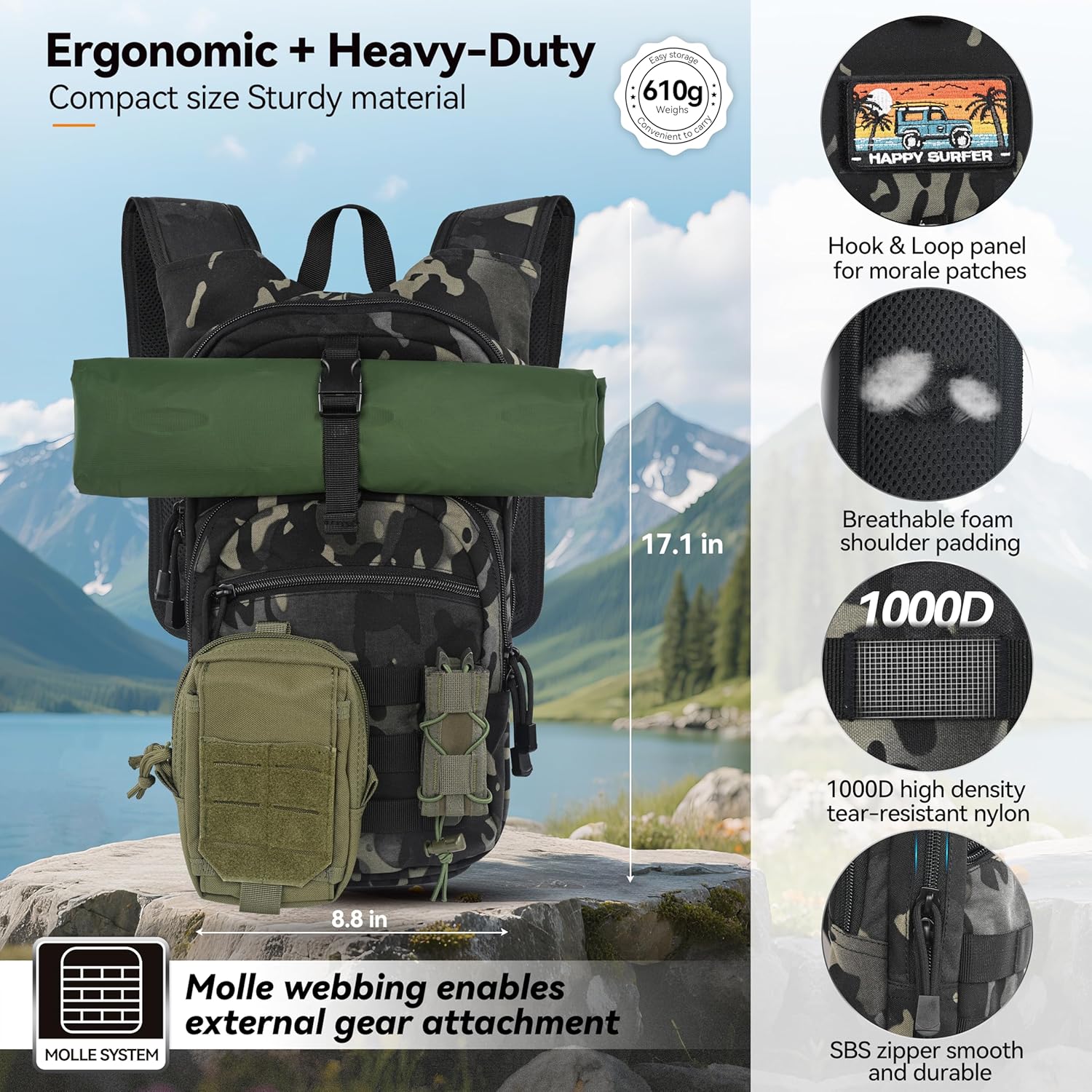 MARCHWAY Tactical Molle Hydration Pack with 2.5L TPU Water Bladder, Low-Profile Organized Military Backpack for Hiking, Cycling, Backpacking, Hunting, Running - Image 2