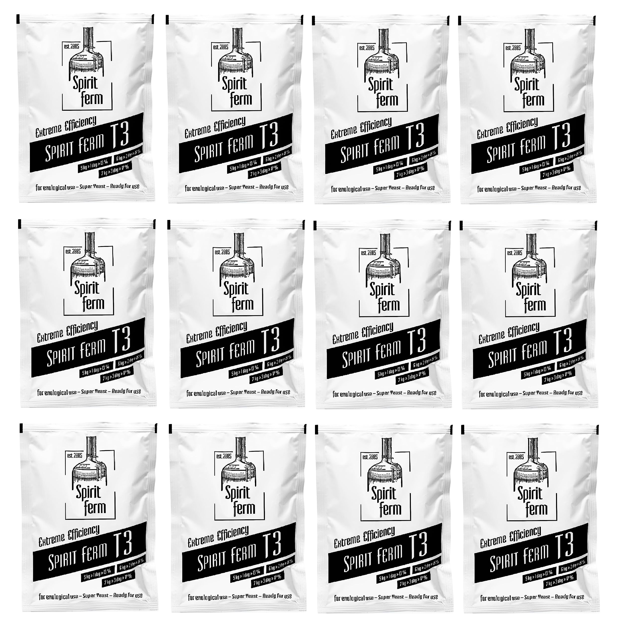 12 x Levadura T3 125g – Fermentación Rápida, Fórmula Óptima, Graduación Ajustable con Azúcar