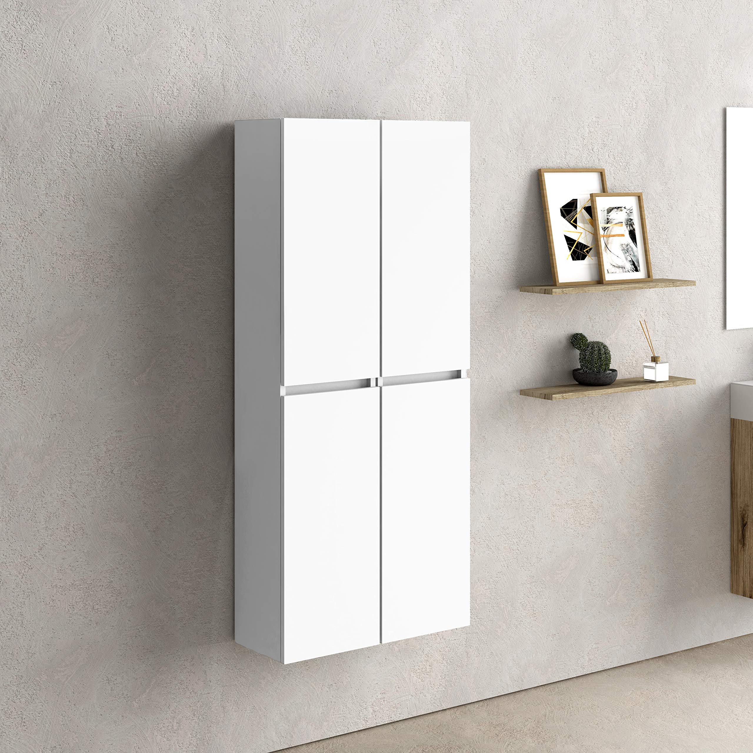 Baikal Conjunto de Mueble de Baño suspendido a la Pared con Fondo Reducido, Melamina 16. Mueble MONTADO Moderno 140 Blanco