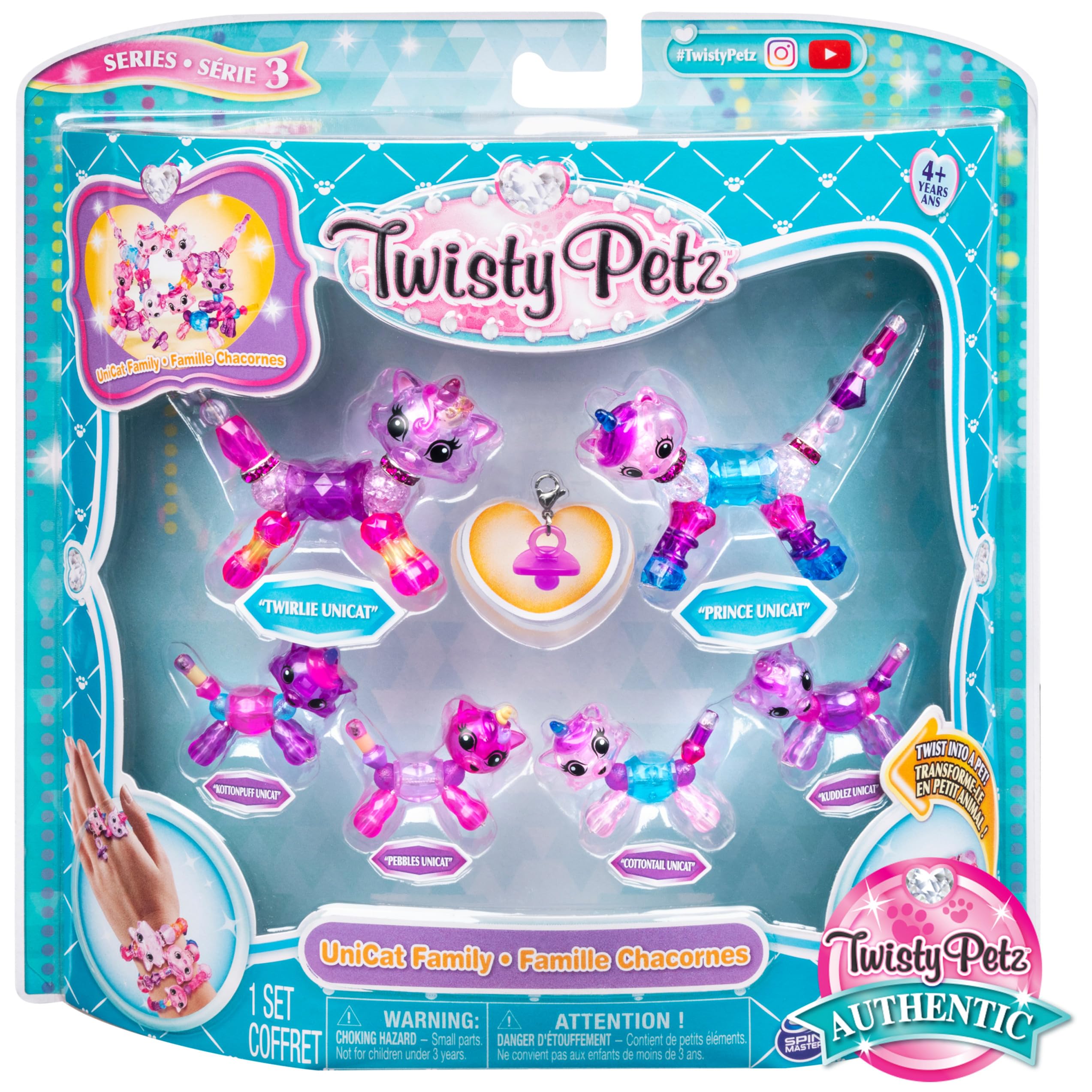 Twisty Petz, Series 3, Uni-Cat Family Pack Collectible Bracelet Set for Kids Aged 4 and Up