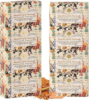 Wavertree & London Sandalwood & Patchouli Scented Natural Soap Bars (Pack of 8), 7oz Moisturizing French Triple Milled Soap Bars enriched with shea butter, Plant Based Safe for All Skin Types