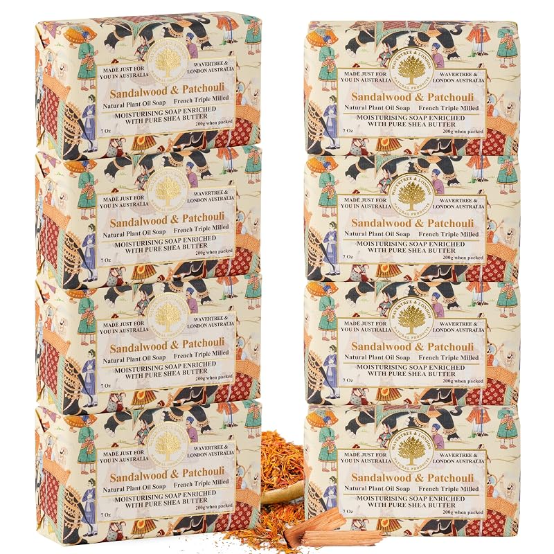 Sabonetes em Barra Wavertree & London com Fragrância de Sândalo e Patchouli, 7 oz, Pacote com 8