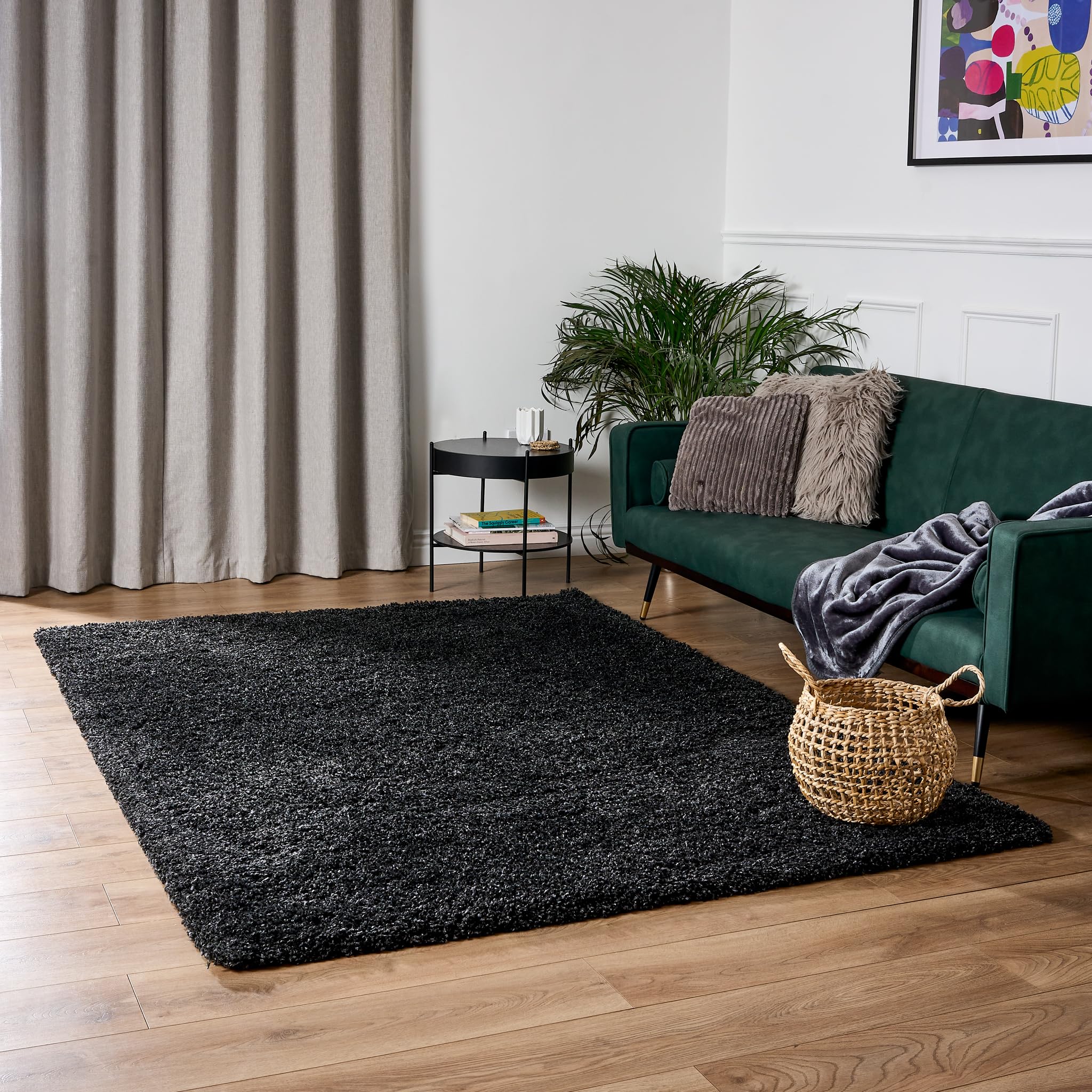 Bravich Navy Blue Shaggy Rug 80 x 150cm (2'7" x 4'11") 5cm Pile Medium Thick Fluffy Living Room Hessian Backed Washable — view 33