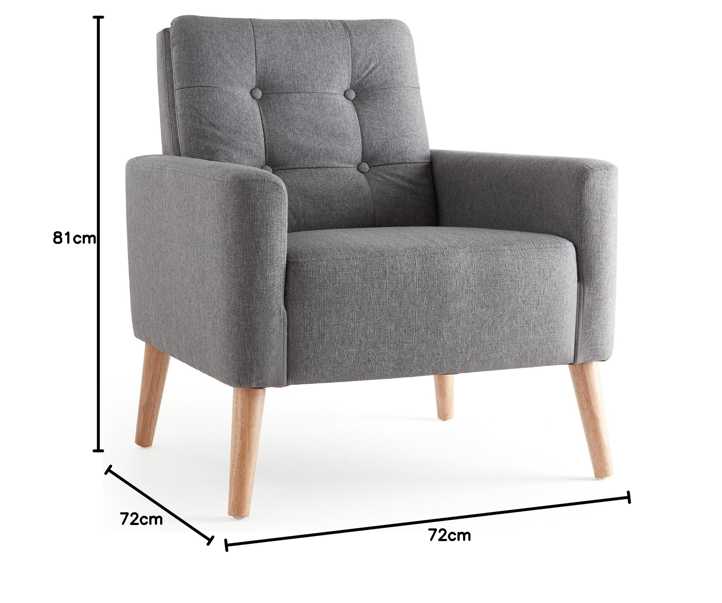 Mondeer Poltrona con braccioli, gambe in legno massiccio, moderna, semplice per camera da letto, soggiorno, balcone, ufficio, dimensioni: 72 x 72 x 81 cm, grigio