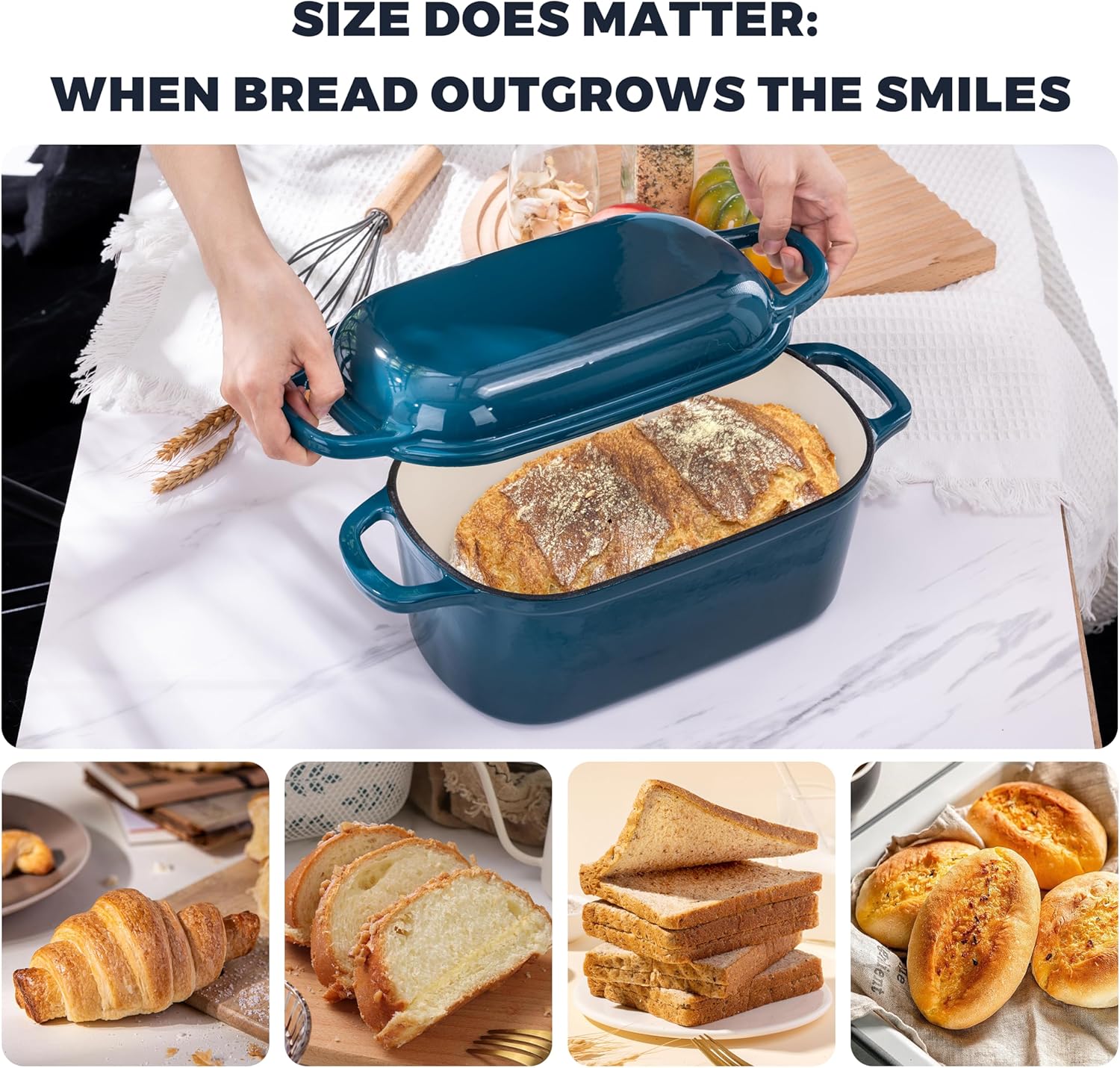 4.6 Quart Dutch Oven for Sourdough Bread Baking, Combo Oval Enameled Cast Iron Bread Pan with Lid, Bread Dutch Oven for a Crispy Crust, Teal - Image 7