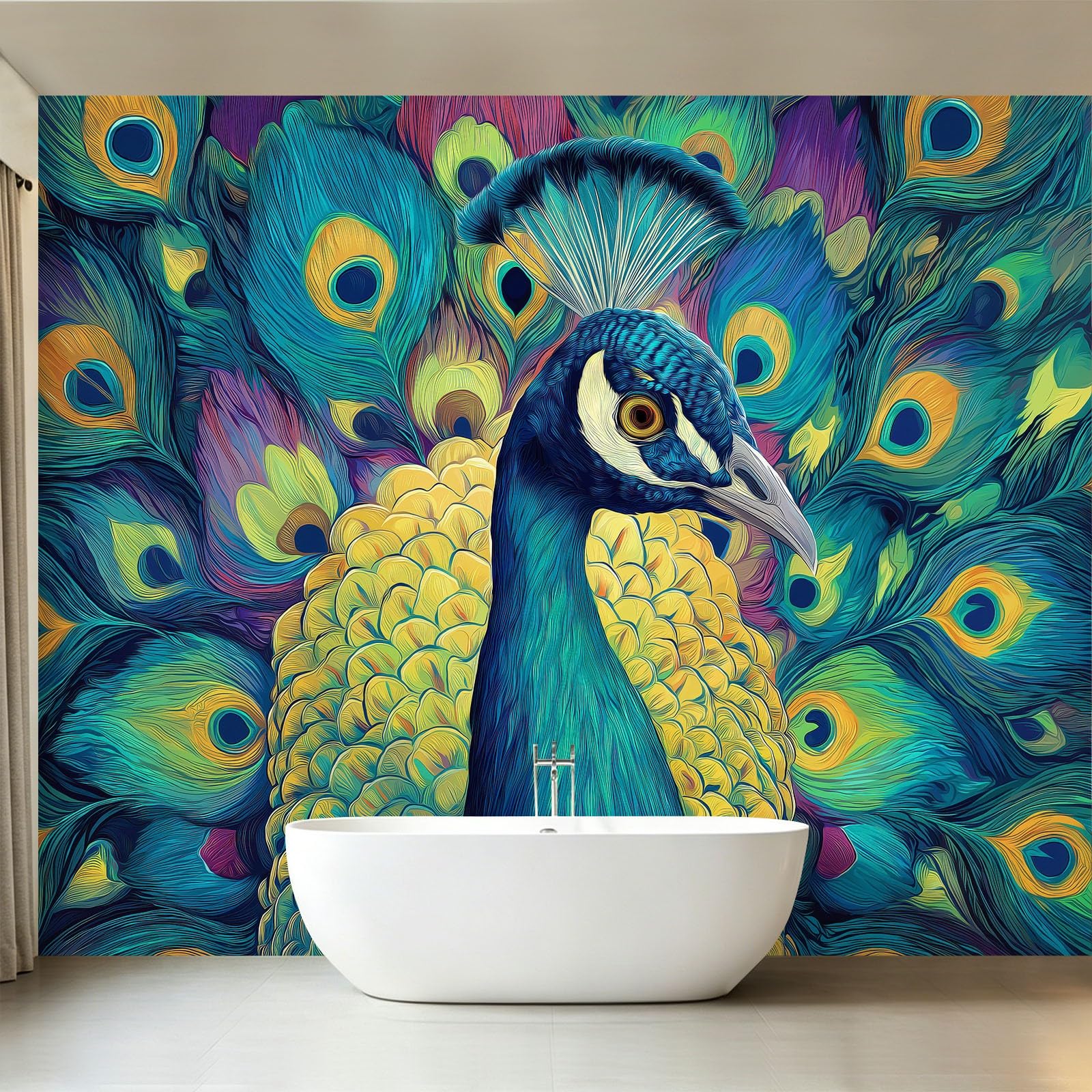 Fototapeta ze zwierzęciem paw 350 x 256 cm panoramiczna tapeta, obraz olejny z włókniny panoramiczny mural do pokoju dziewczynki chłopiec sypialnia salon dekoracja sypialni
