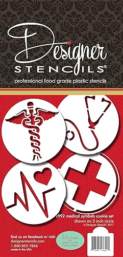 Miniatura 3 de Medical Symbols - Juego de plantillas de galletas C992 de Designer Stencils Beigesemitransparentes, 2.5 x 2.5 pulgadas