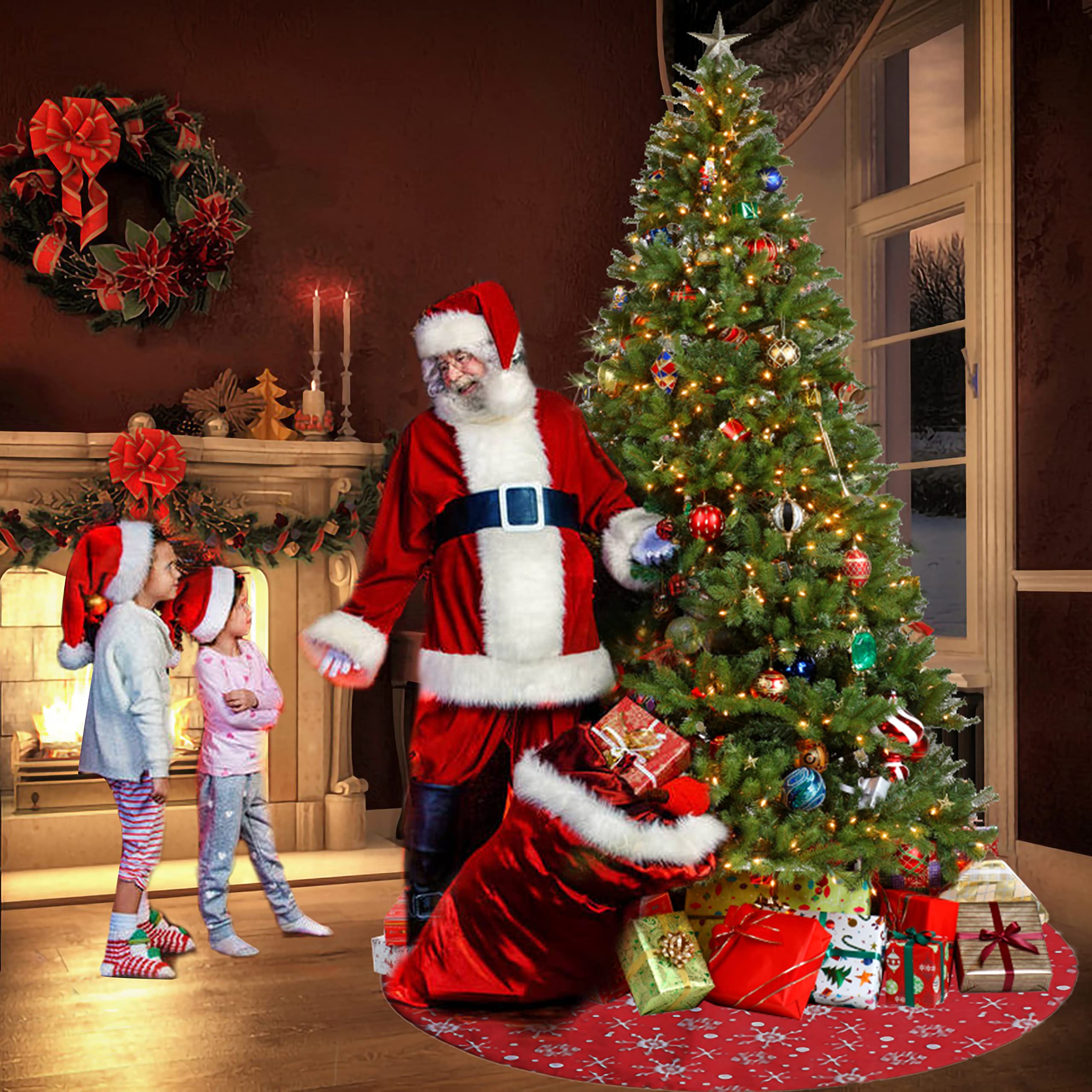 Gonna per albero di Natale da 183 cm, grande gonna rossa per albero di Natale con