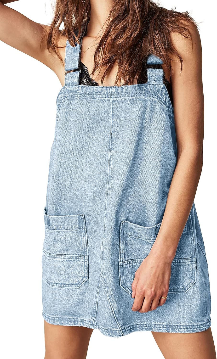 Womens Denim Overalls Dress Casual Summer Loose Bib Rompers Jumpers Adjustable Straps Jean Overall Dress