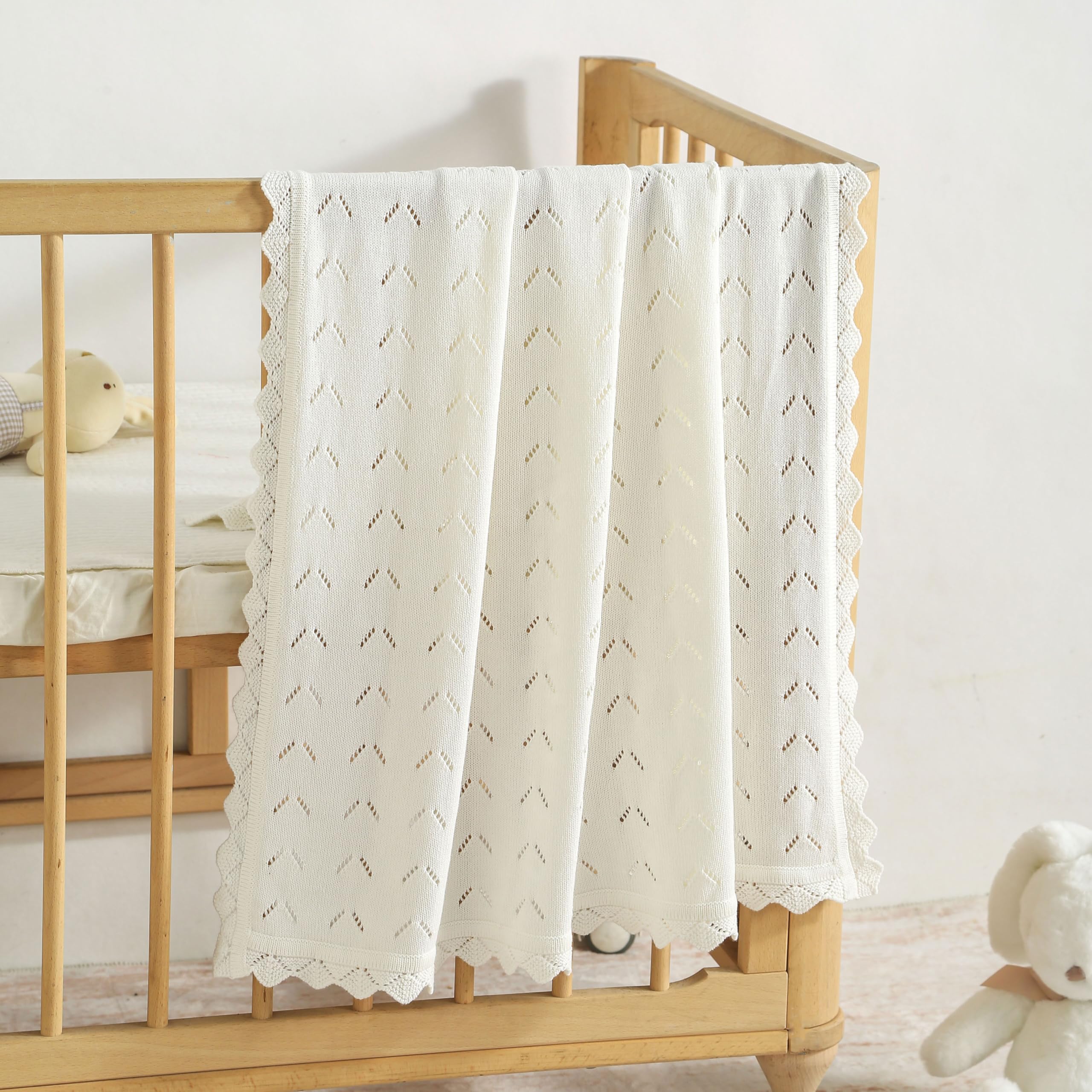 Loyfoky Coperta per neonati in 100% cotone traspirante per culla e carrozzina, coperta bianca per neonati, bambini, fascia, asilo nido, 100 x 80 cm