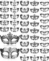 Vista 1 de Yunsailing 40 máscaras de máscaras a granel vintage Mardi Gras antiguas para baile veneciano, carnaval, cosplay, actuaciones (plateado)