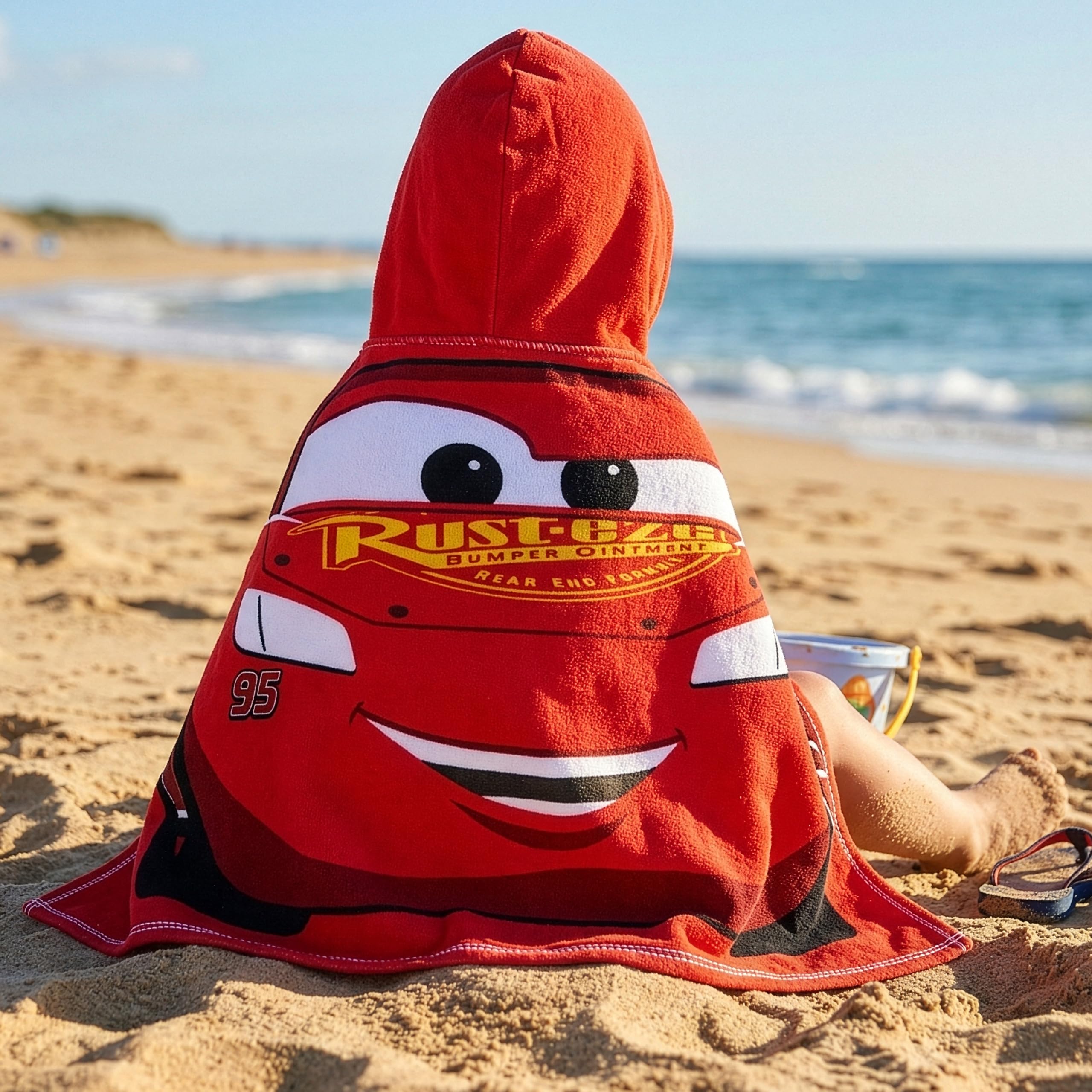 Disney Cars Telo Mare Cotone, Asciugamano Bambini Lightning McQueen, Asciugamano Con Cappuccio Per Bambini, Rosso One Size