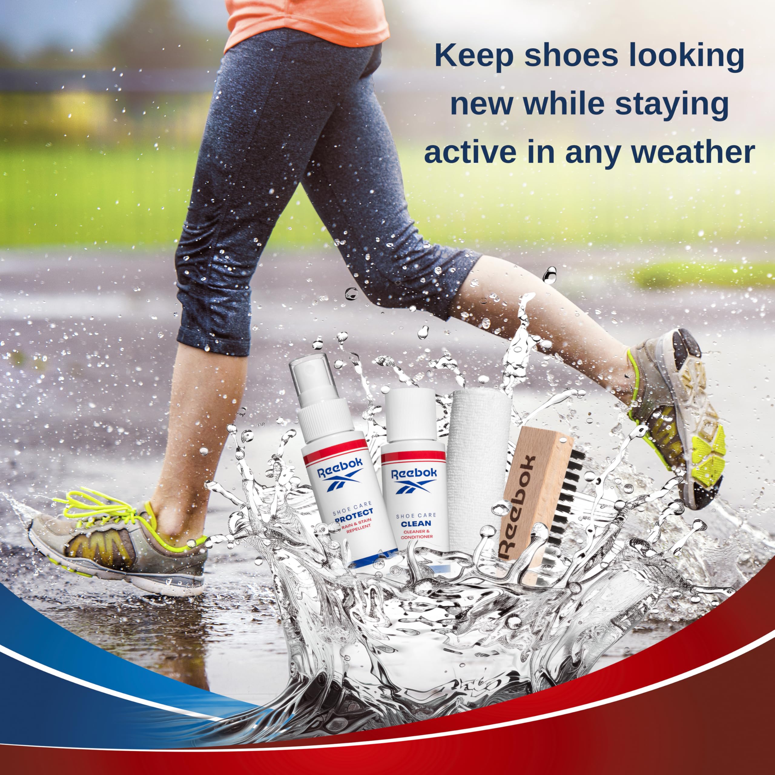 Reebok Athletic Kit - Kit de limpieza de zapatos para tenis, malla, cuero, gamuza y lona - Kit de limpieza de zapatos, incluye limpiador de zapatos de 2 onzas, spray protector de zapatos de 2 onzas,