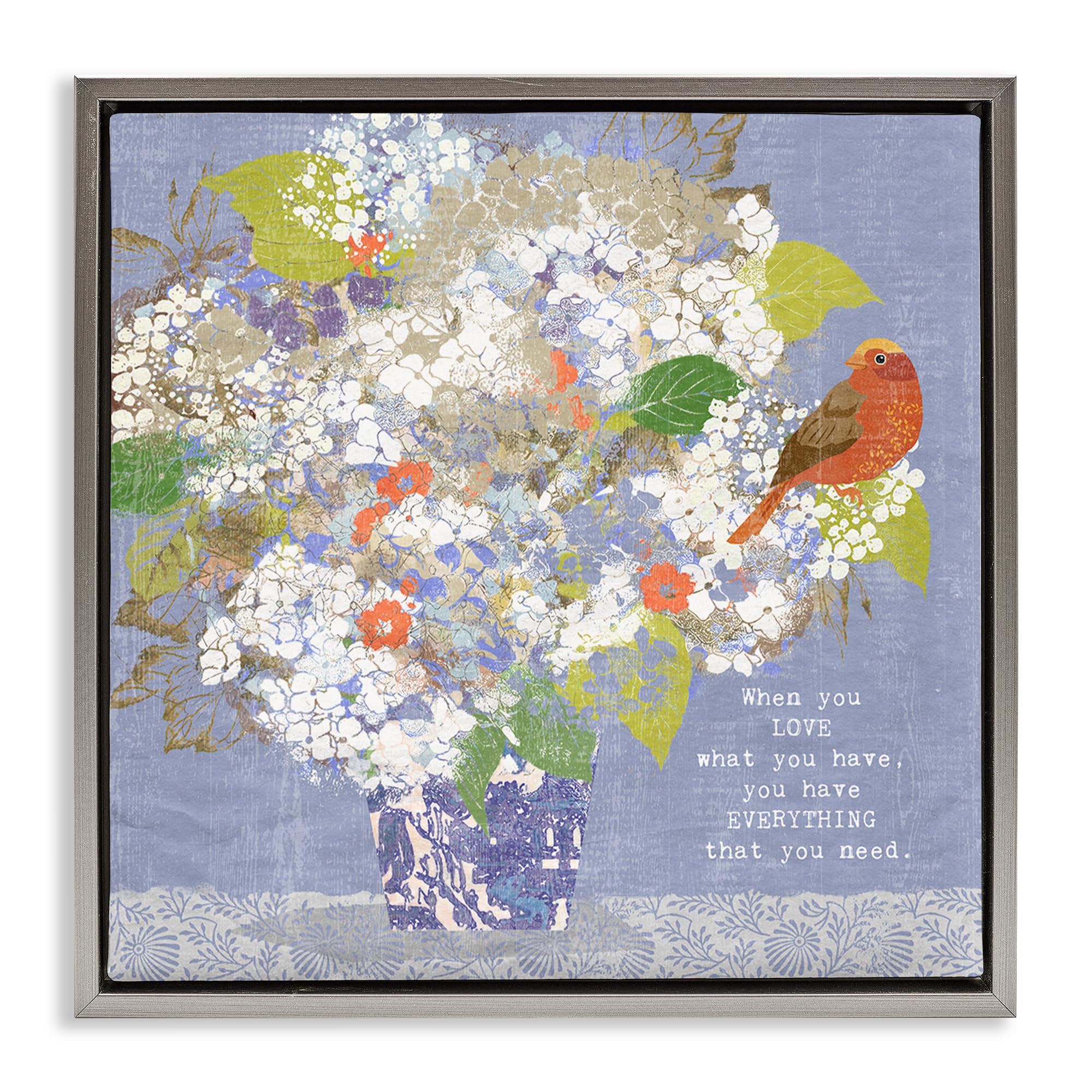 Stupell Industries Luster Gray (Matte) 'Floral Inspiration On Love'| Floating Frame Canvas Art