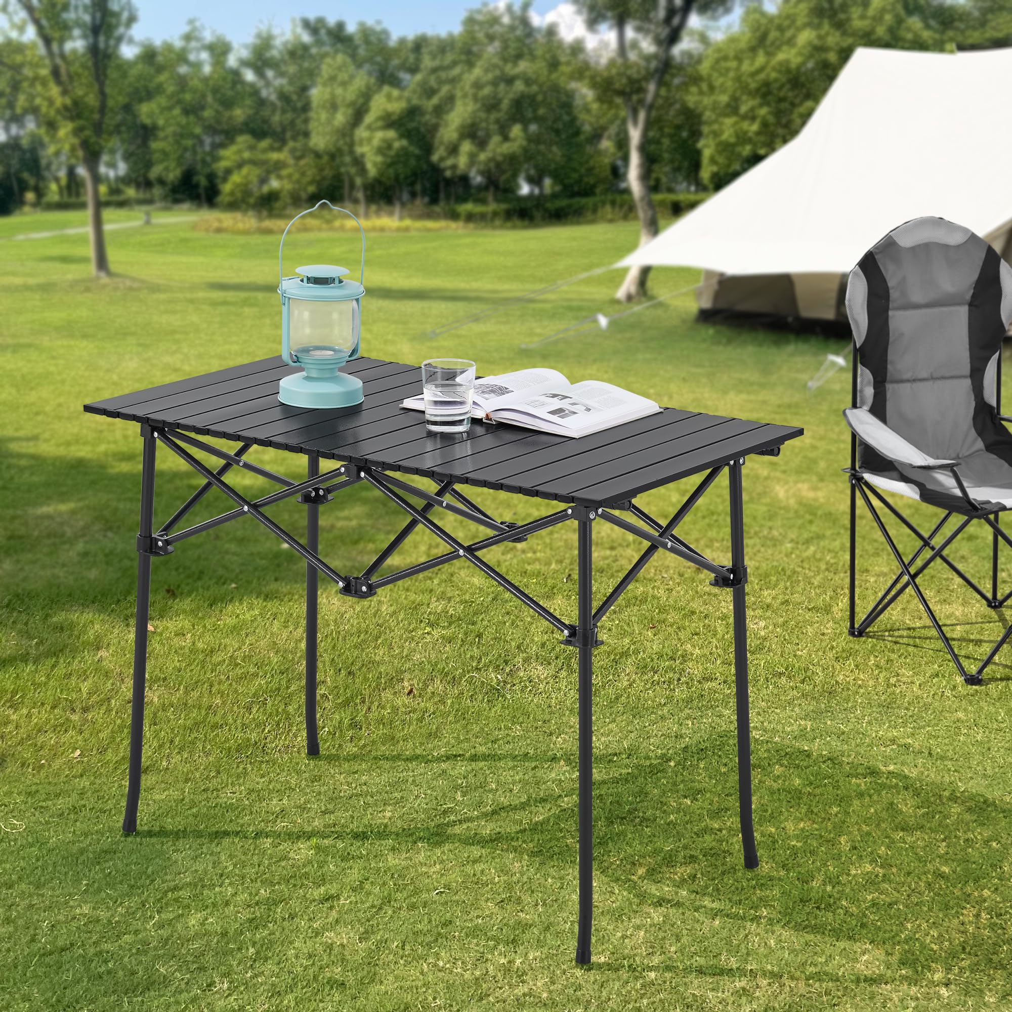 [en.casa] Campingtisch Castilenti Klapptisch Gartentisch Aluminium klappbar rechteckig Outdoor-Tisch faltbar 94 x 55 x 68 cm Schwarz 