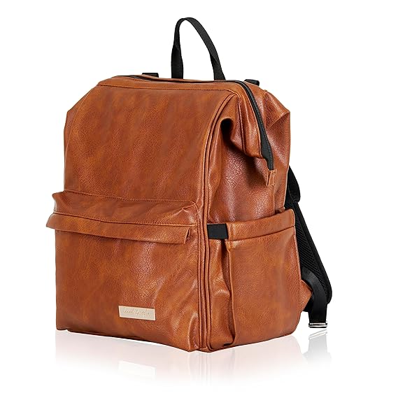 Hannah & Sophia Soho Traverse Diaper Backpack in Cognac, Brown
