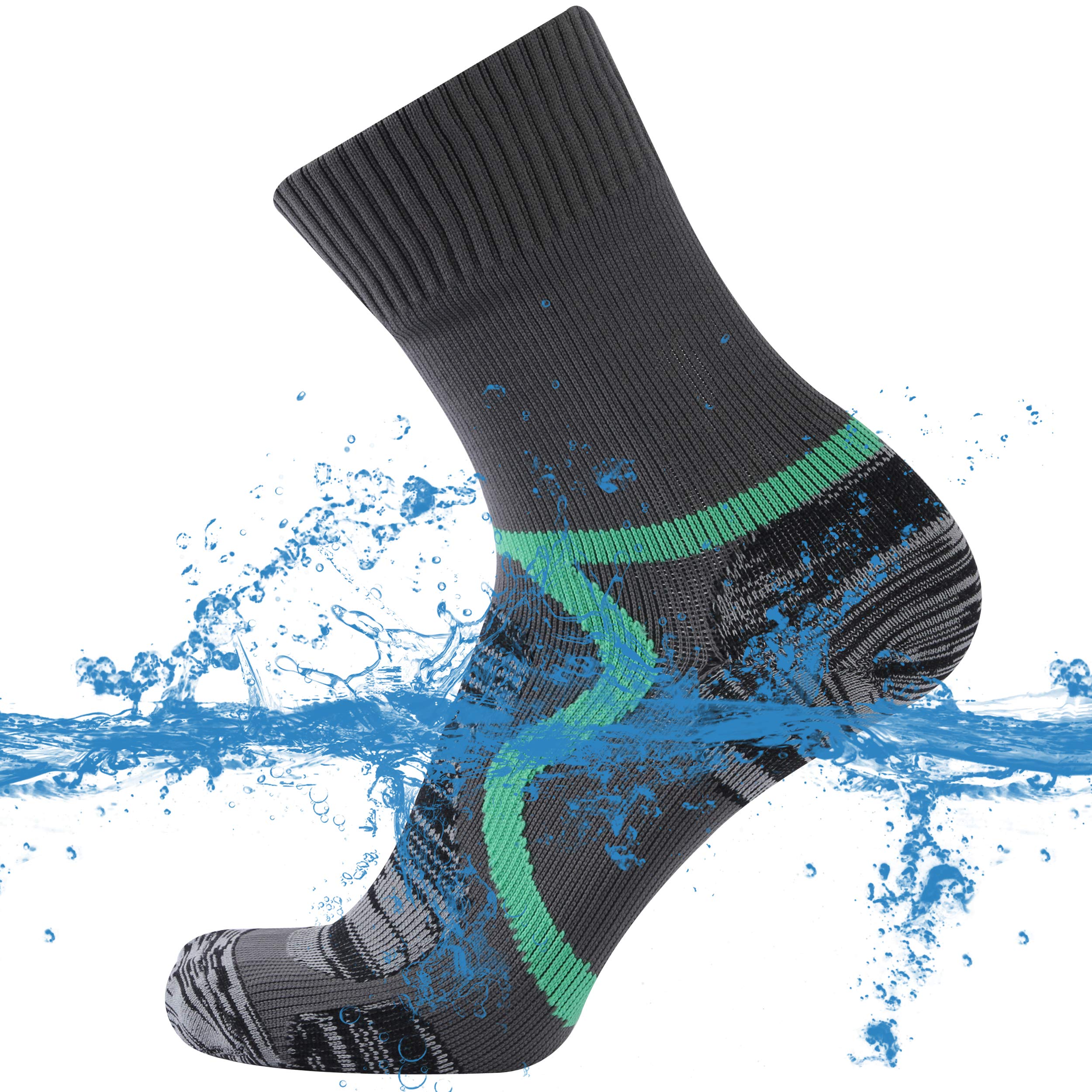 SuMade Fishing Socks Waterproof, Womens Mens Wet Weather Cushioned Outdoor Recreation Warm Breathable Athletic Crew Socks for Hiking Golf Wading Gortex Socks 1 Pair (Gray, Small)