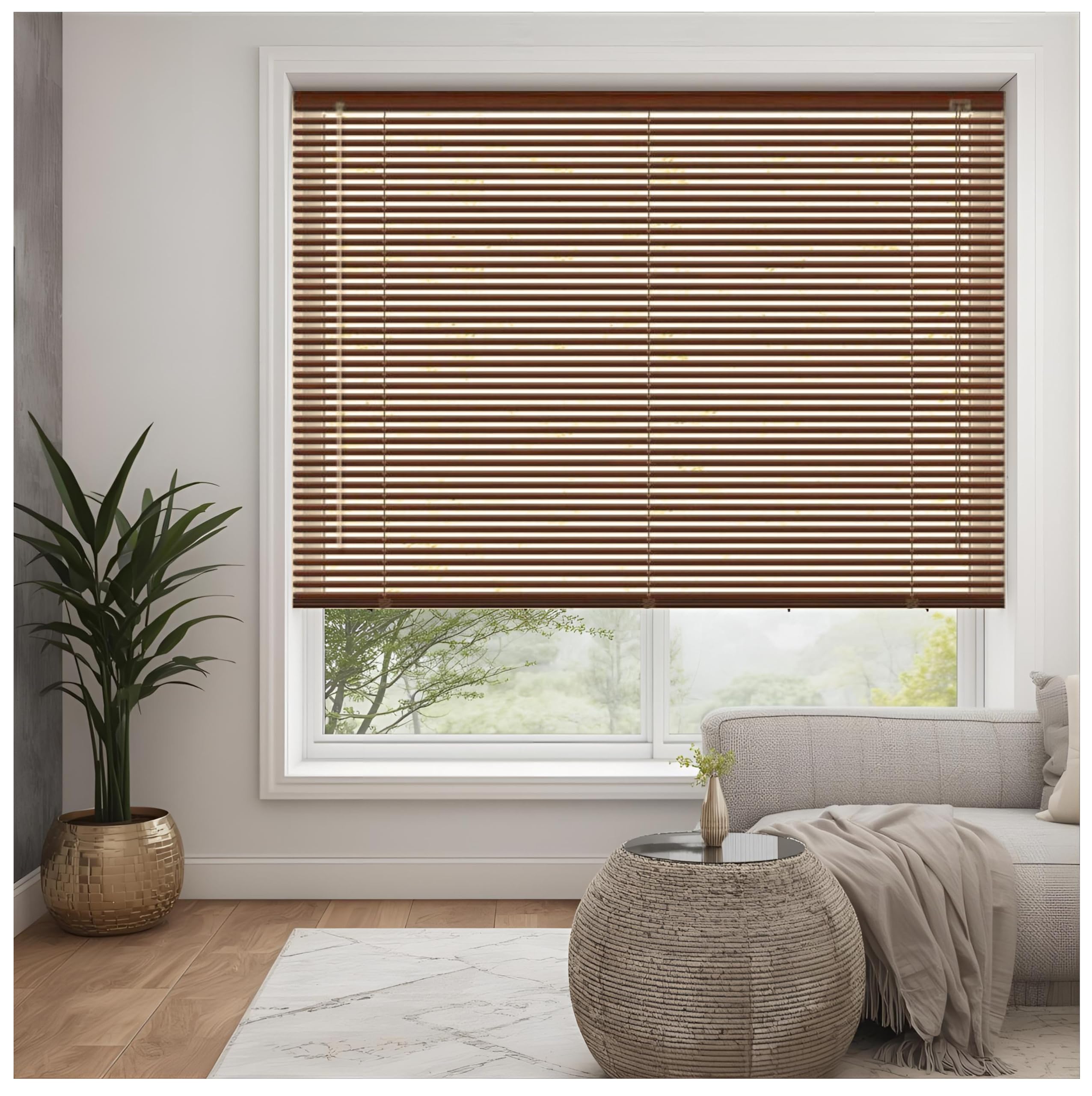 PVC woodgrain effect windows shutters for privacy home offices Blinds - Strong Trimmable Easy fit child safe window curtains - Walnut colour - Width 105cm x Drop 213cm โ image 1