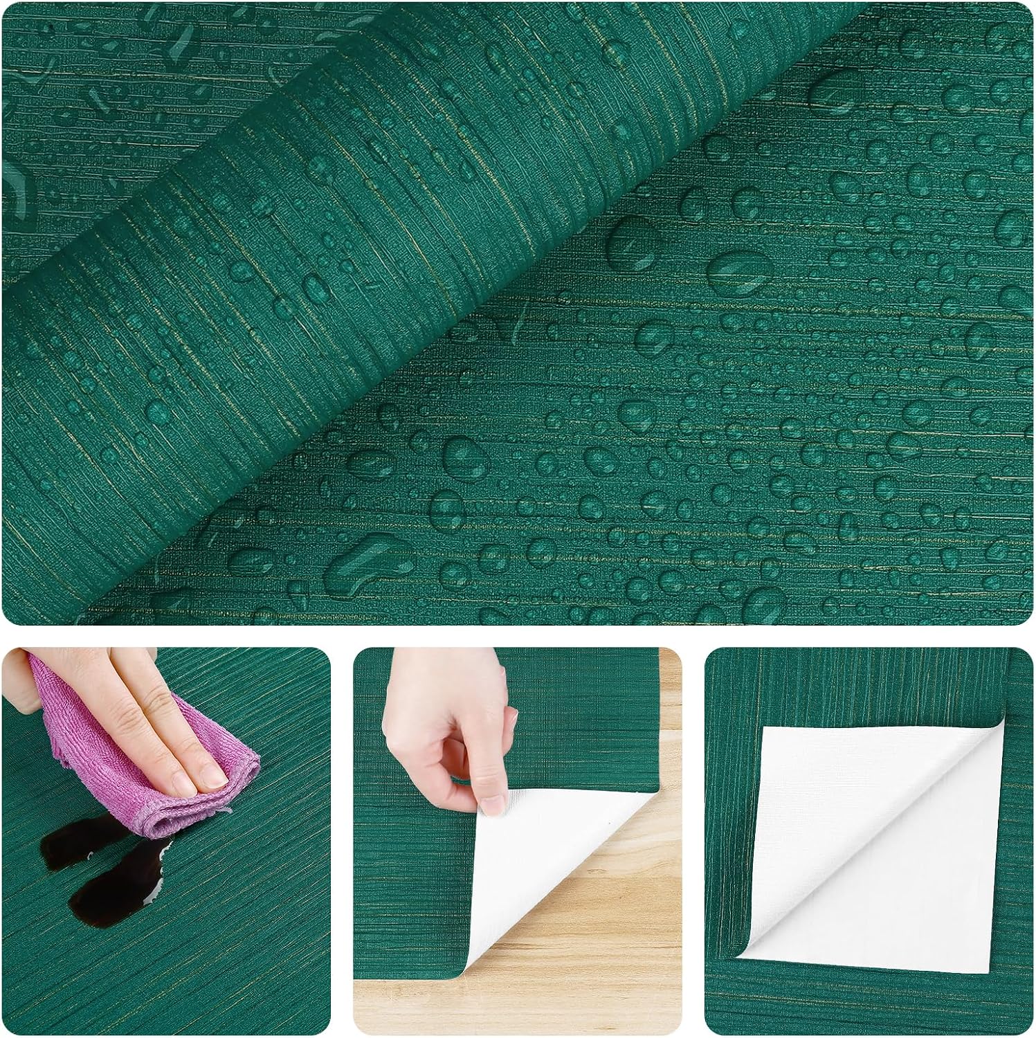 Green Grasscloth Peel and Stick Wallpaper for Bedroom Modern Wallpaper Textured Fabric Contact Paper Self Adhesive Wall Paper Cabinets Drawers Teal Green Vintage Wall Decor 15.8"x 118"