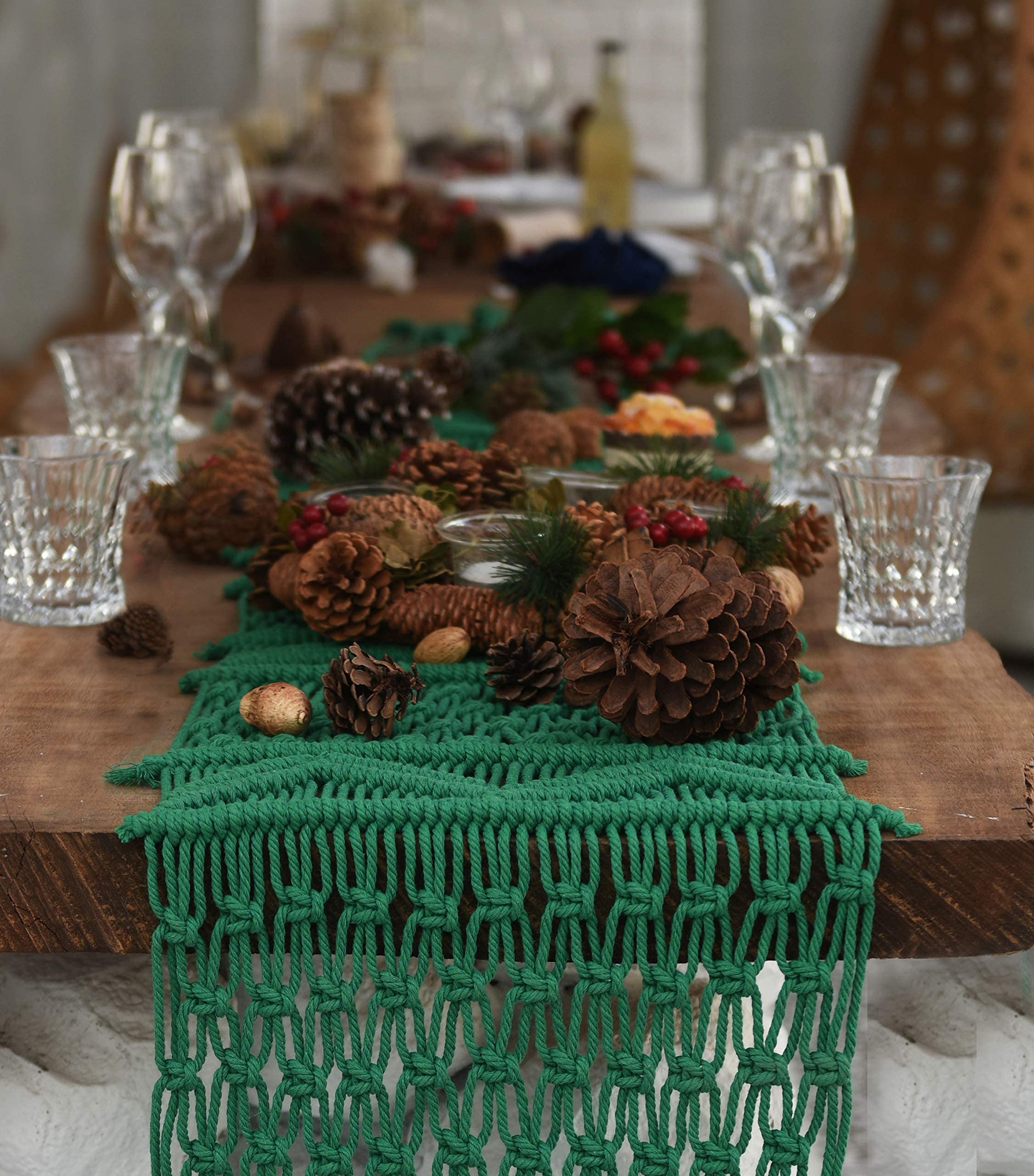 FLBER OUTLETMacrame Table Runners Green Boho Wedding Decor Kitchen Dining Bed Runner,13.8"x 94"