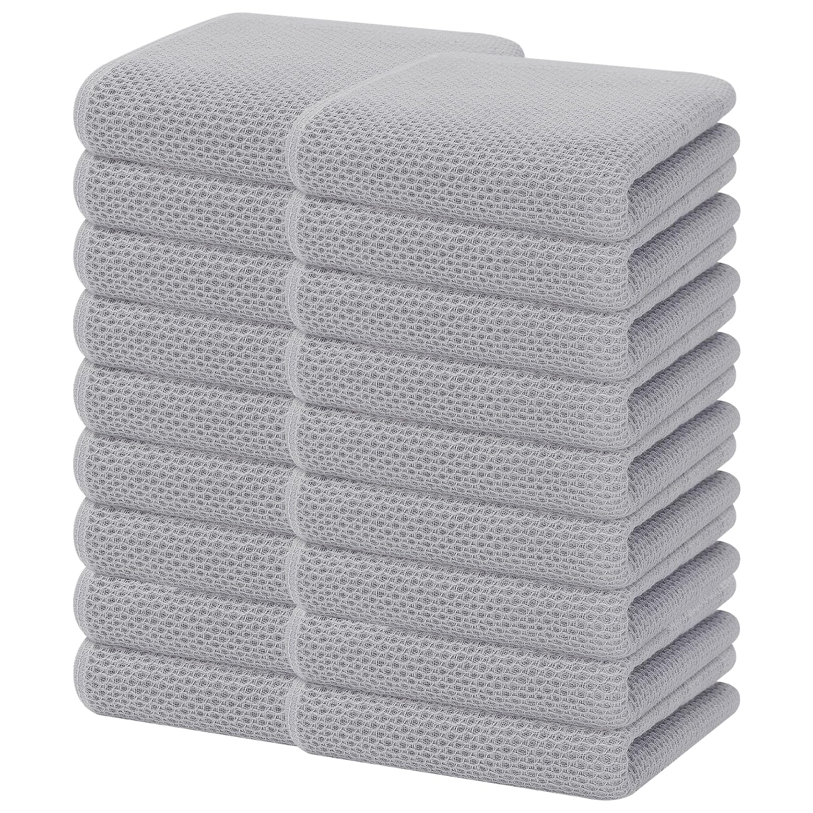 Homaxy 100% Cotton Waffle Weave Kitchen Dish Towels 18-Pack, Light Gray