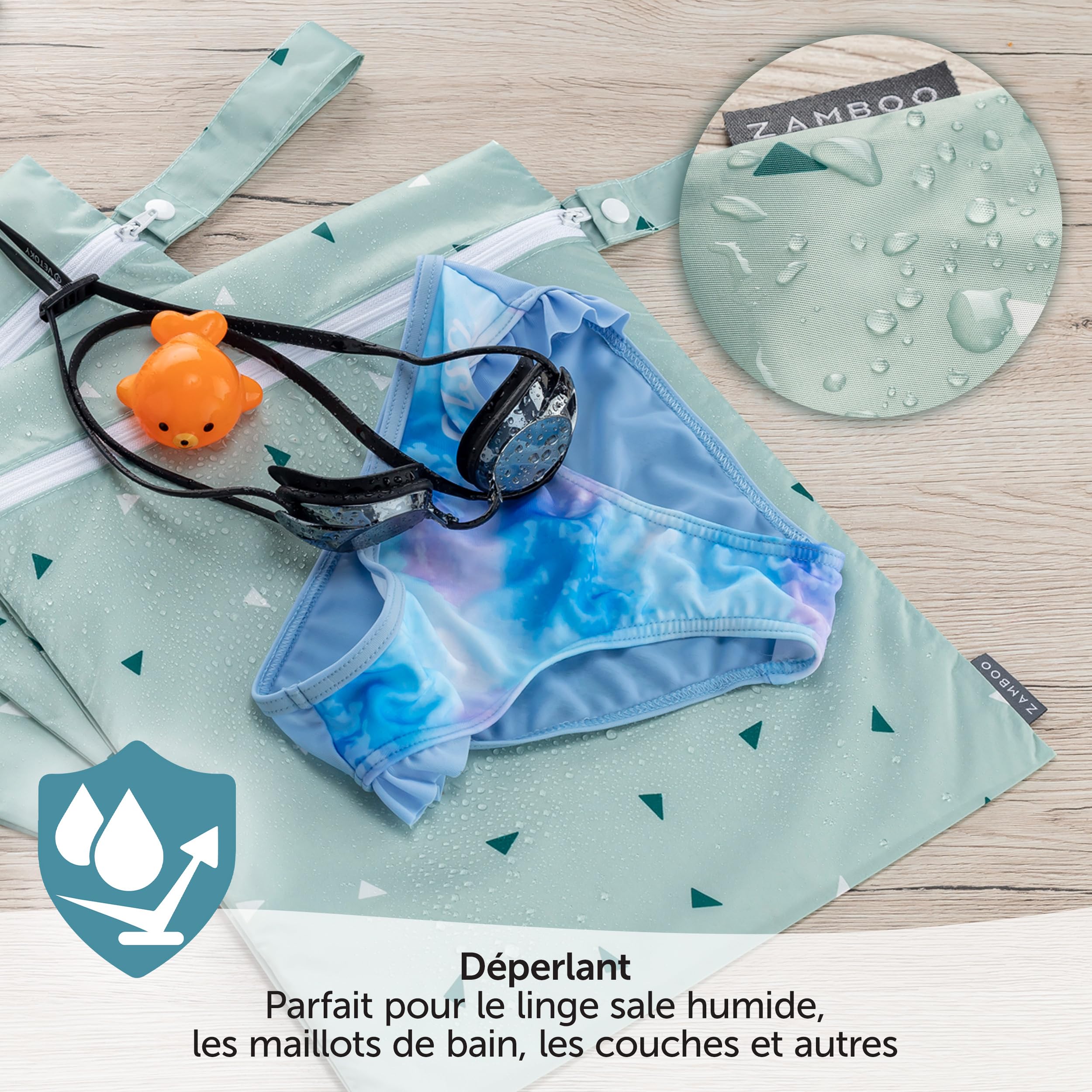 ZAMBOO Sac a Couches Bebe (3 pièces) - Lot de Pochettes pour Couche Lavable et Change Bébé, Fermeture Éclair et Boucle, Certifié Oeko-TEX 100 - Vert