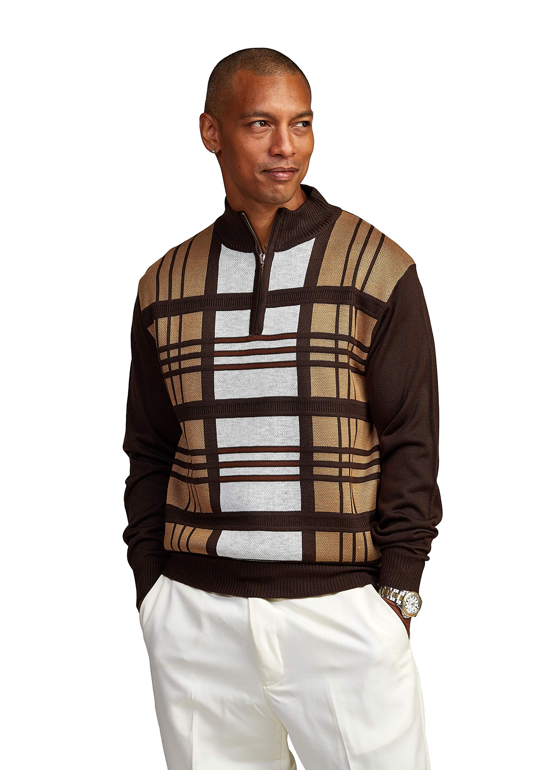 STACY ADAMS Men's Sweater, Double Windowpane Design (Large, BROWN2)