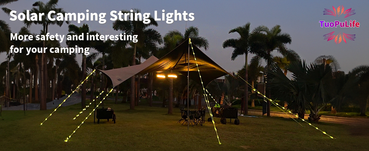 Yadiana 4-in-1 Rechargeable Camping String Lights – 26FT Quick Retract, 5 Lighting Modes, Waterproof Portable LED For Tent, Patio, Awning, Garden & Parties
