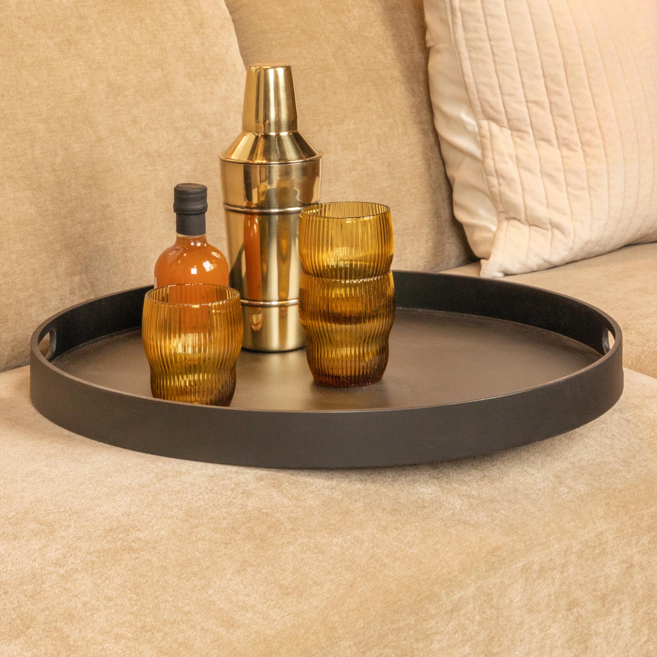 Creative Co-Op Chic Fir Wood and Metal Tray Table, Black