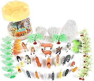Sunny Days Entertainment Wild Animal Adventure Safari Bucket â€“ 57 Piece Toy Play Set for Kids | Plastic Jungle Figures Playset with Storage Container