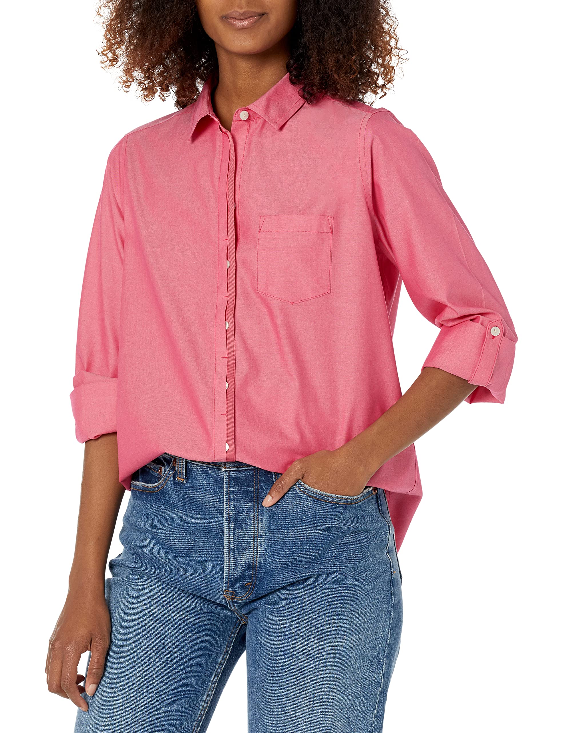 FoxcroftWomen's Charlie Long Sleeve with Roll Tab Solid Pinpoint Blouse