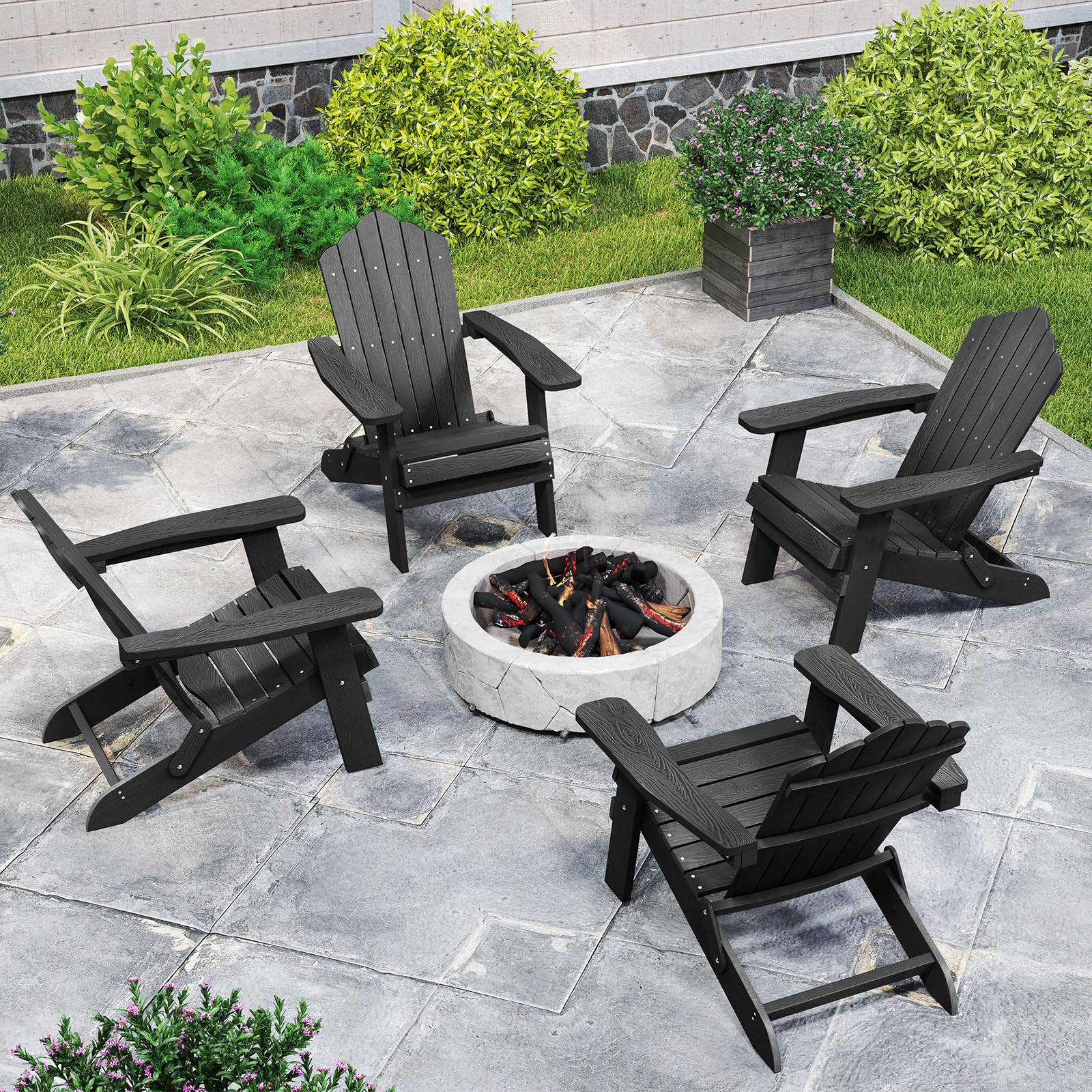 COSTWAY Adirondack krzesło składane, odporne na warunki atmosferyczne Adirondack Chair z tworzywa sztucznego, krzesło ogrodowe z wysokim oparciem i szerokimi podłokietnikami, do ogrodu, na taras,