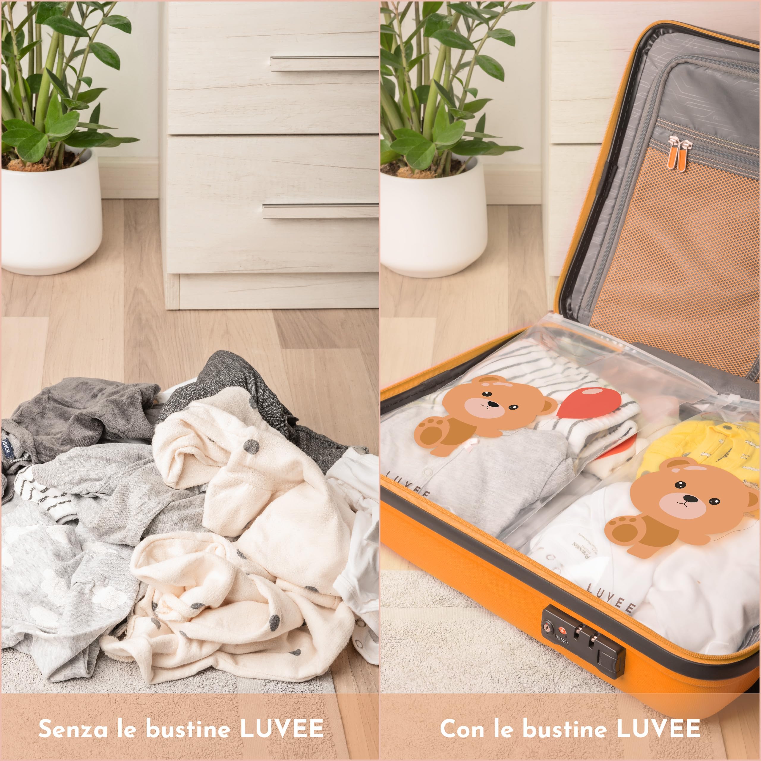 LUVEE Corredino Neonato Ospedale UNISEX 8 Bustine con Etichette Adesive Made in Italy Sacchetti Cambio Riutilizzabili