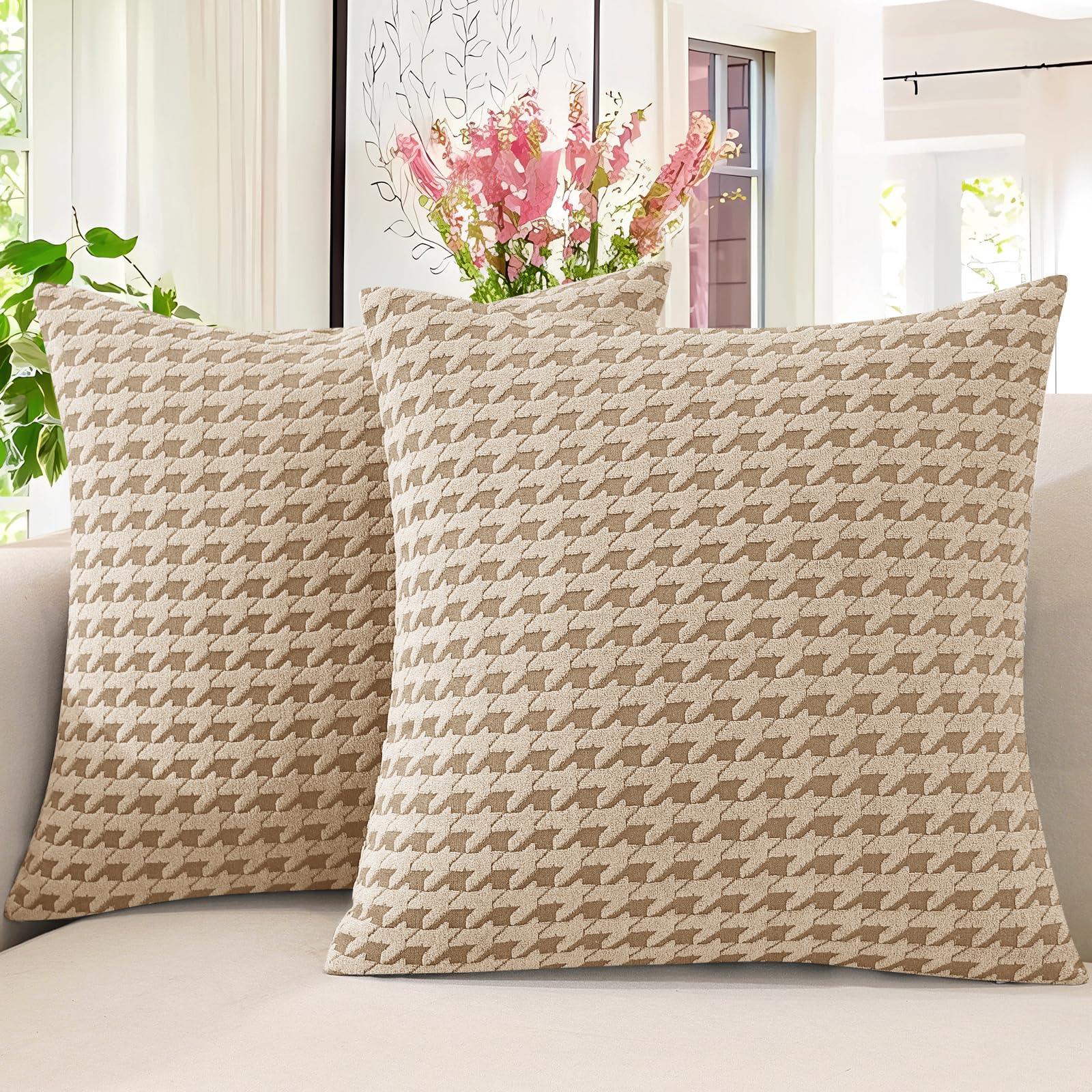 Housse de coussin 45x45 cm en lot de 2 couleur kaki pour deco salon