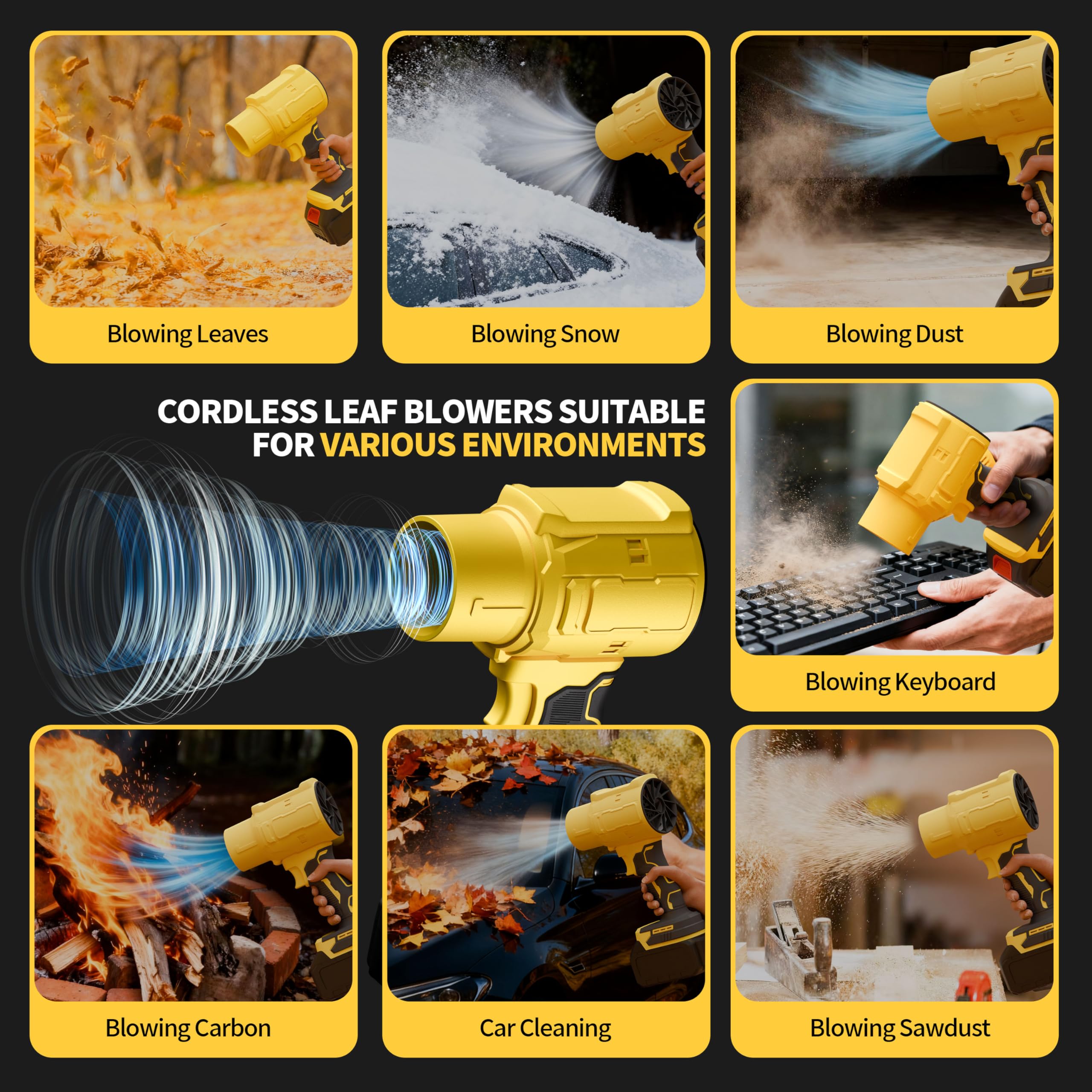 Soplador de hojas inalámbrico, soplador de hojas de mano de 600000 RPM con 2 baterías de 4.0 Ah y cargador, sopladores de hojas ligeros para limpieza de patio, cuidado del césped, hojas, polvo
