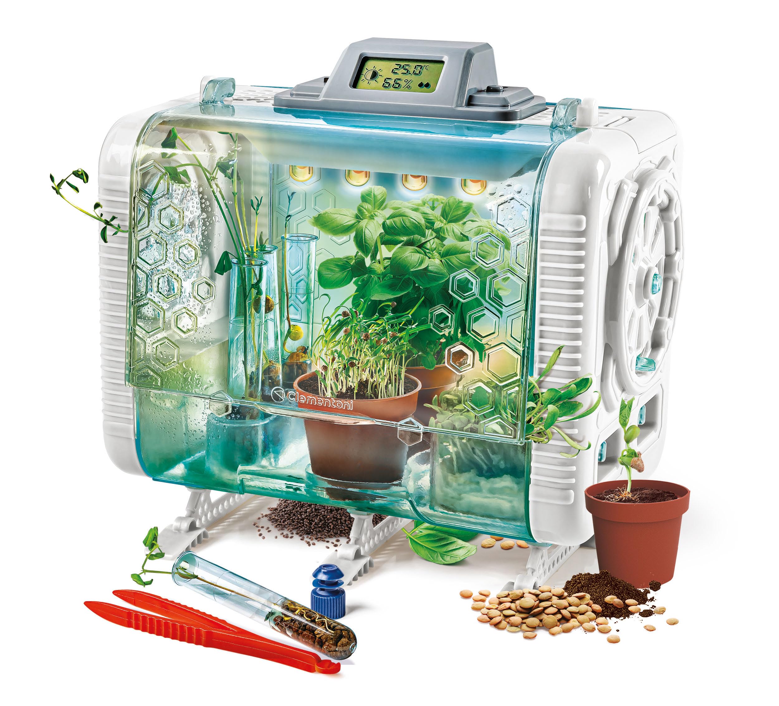 Clementoni Scienza e Gioco Lab - La Mia Serra Hi-Tech, Laboratorio di Botanica Bambini 8+ Anni, 3 modalità di Coltivazione Piante, con LED e Schermo LCD, Gioco Made in Italy, Lingua Italiana, 19370