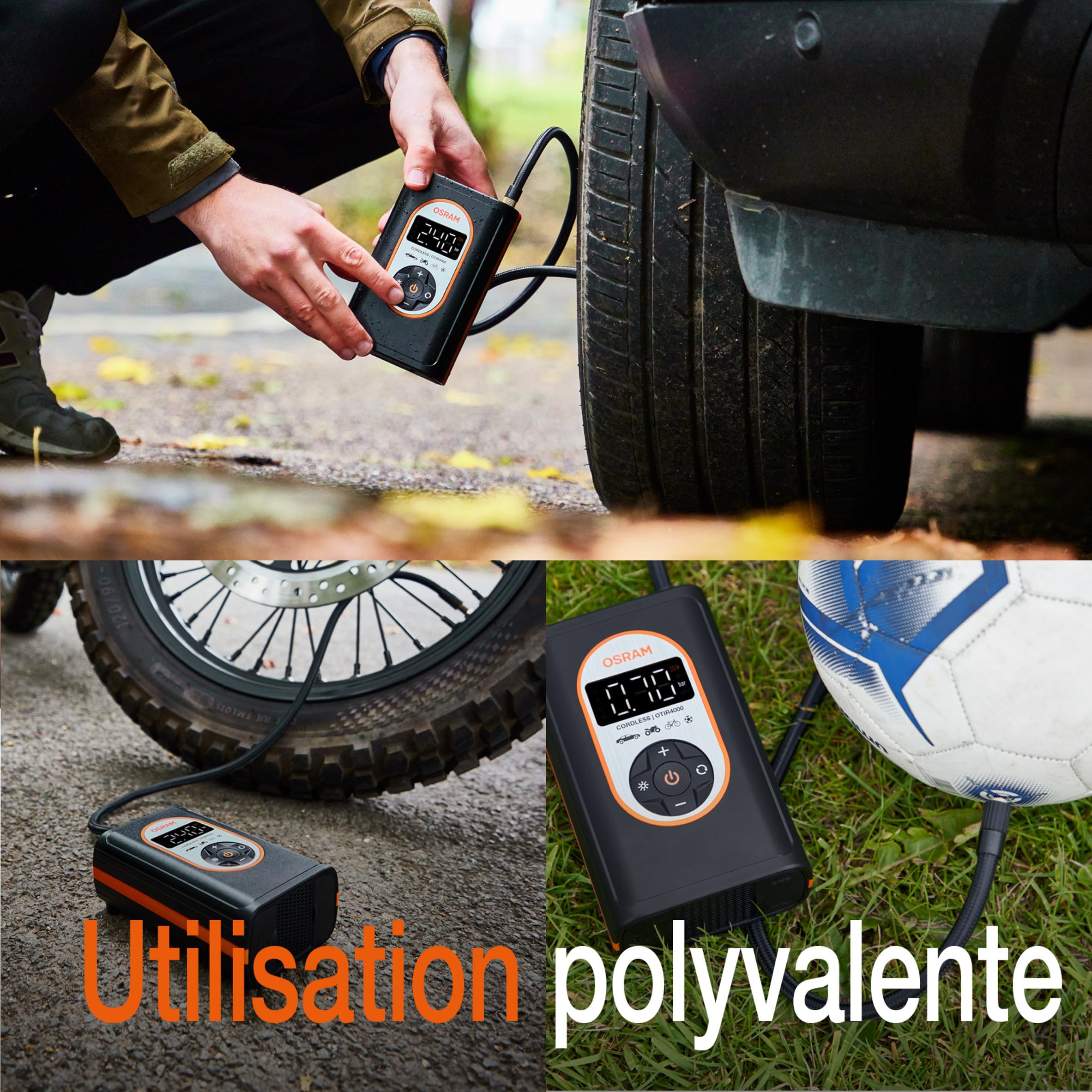 OSRAM TYREinflate 4000 Gonfleur de Pneu sans Fil Rechargeable Compresseur d'air numérique programmable avec arrêt Automatique et gonflage des pneus à lumière LED en 3,5 Minutes | d'air numérique programmable avec arrêt Automatique et gonflage des pneus à