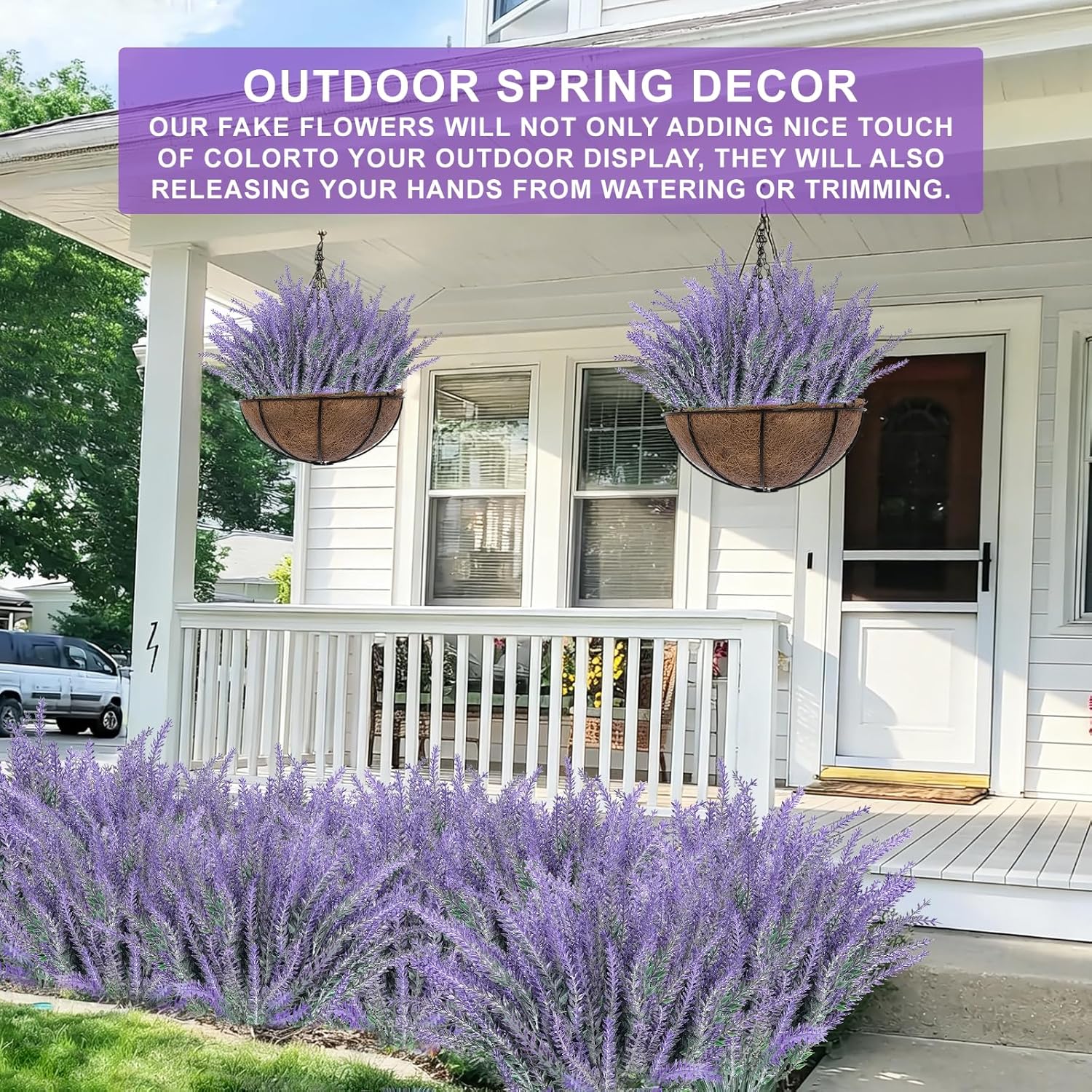 TURNMEON 20 Bundles Artificial Lavender Flowers for Outdoors, UV Resistant Fake Plants Artificial Plastic Faux Plants for Home Window Box Planter Porch Gardens Cemetery Spring Decor(Gray Purple) - Image 5