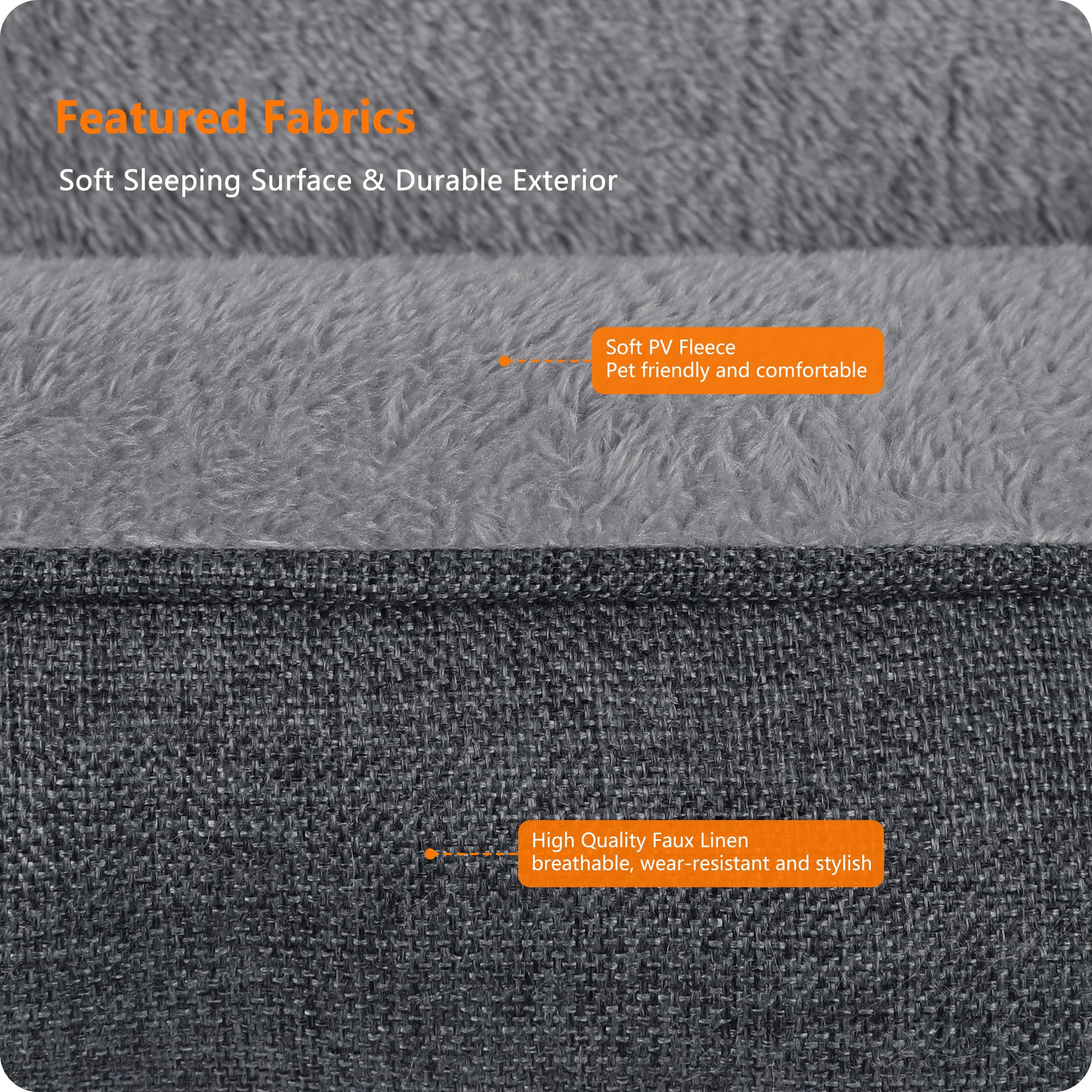 HMTOPE Cama para perros, sofá para perros, cojín para perros, cesta extraíble y lavable, empalme gris, 110 x 86 x 26 cm