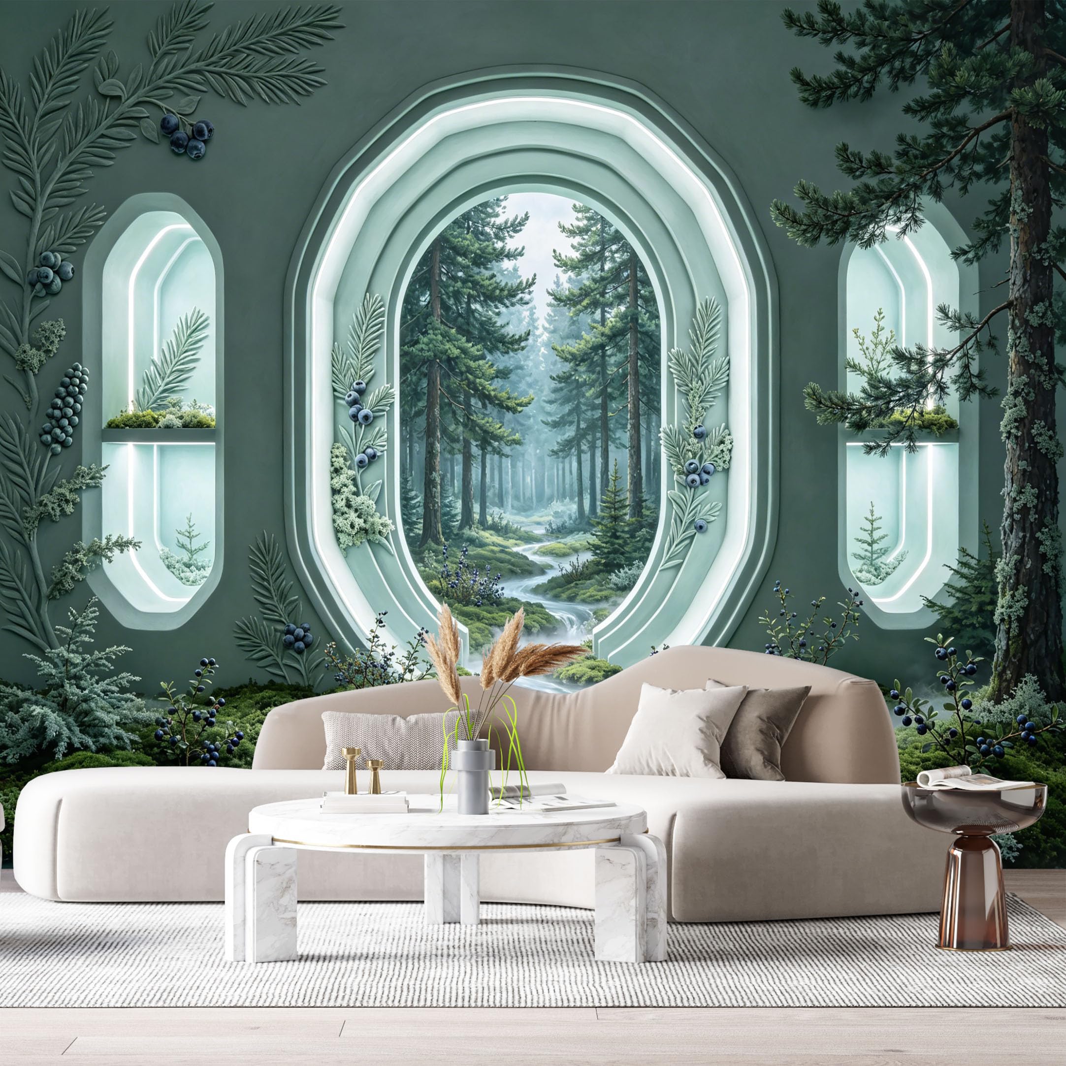 Custom Size Wall Murals Forest Waterfall Portal 3D Trompe L'Oeil SelfAdhesiveWall Fabric Removable Wallpaper Wall Decor for Living Room Bedroom Bathroom