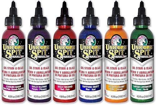 Unicorn SPiT Sparkling – Gel Stain & Glaze – Colección Sparkle de 4 onzas – Dolly Firebird, Golden Gosling, fastuosos tortolitos, zafiro, sasha