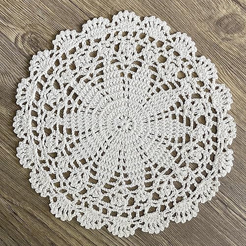 Miniatura 2 de PHANTOMON Manteles individuales redondos de punto de encaje de algodón hechos a mano, diseño de estrellas, borde ondulado, paquete de 4 (10