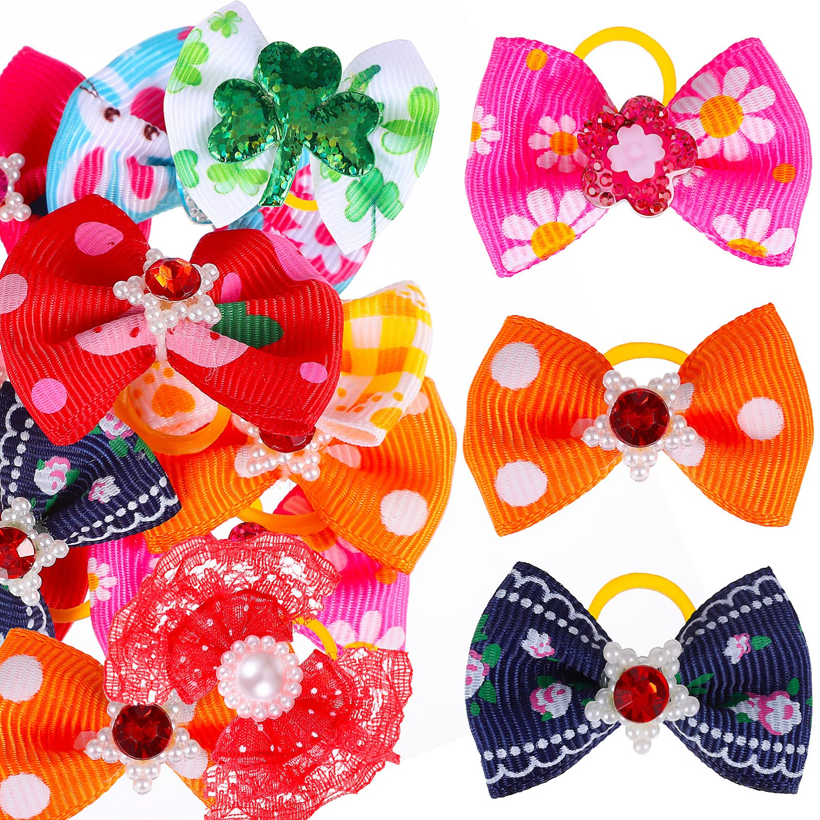 Ipetboom Dog Bows, 50 Pcs Cute Dog Bows Puppy Bows with Rubber Band Cute Small Dog Hair Bows Pet Hair Tie