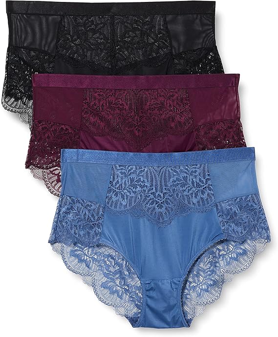 Iris & Lilly Women's High Waist Microfiber and Lace Underwear 3 Pack