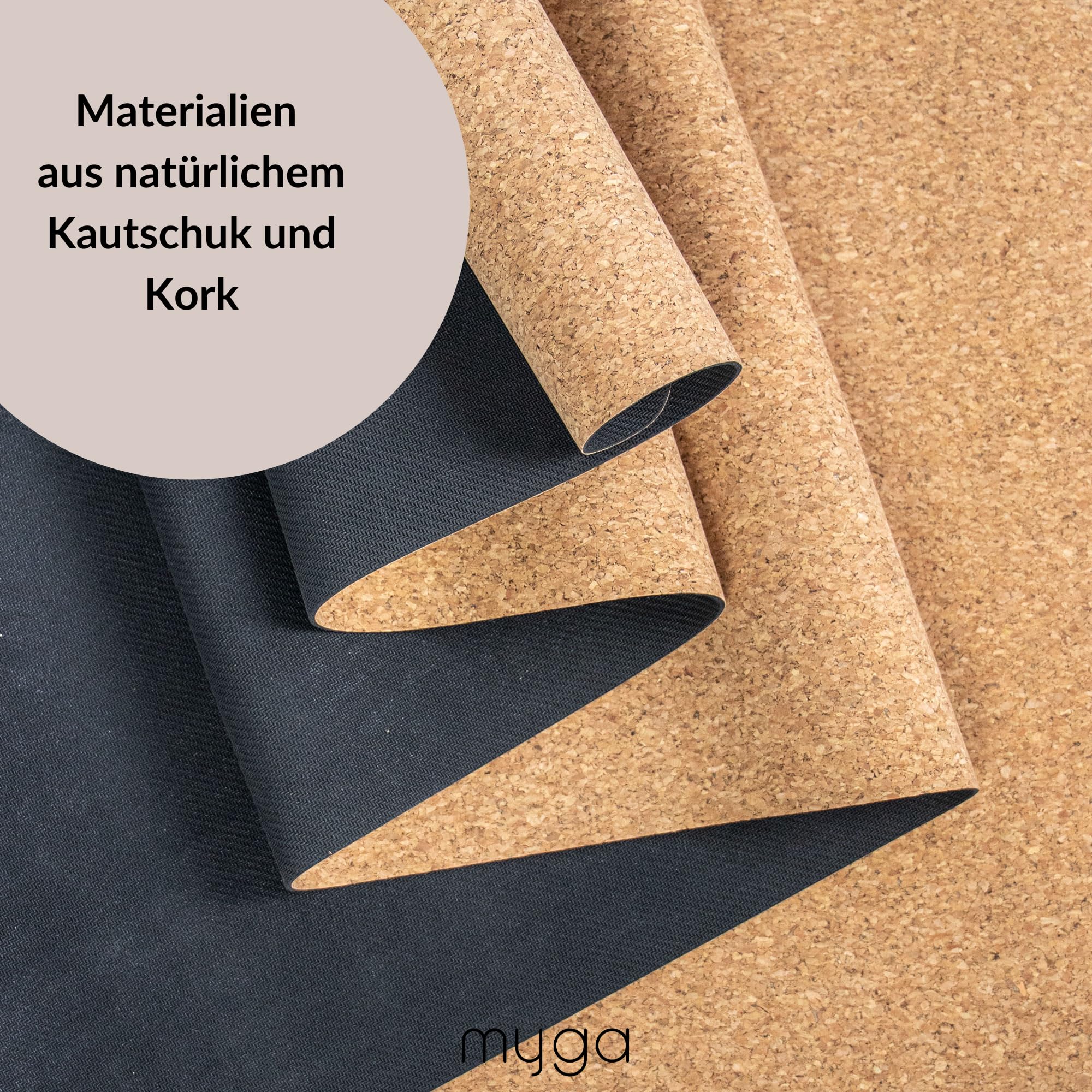 Myga Kork Yogamatte | Rutschfest & Leicht zu tragen – Extra Dünn 2 mm | Ideal für Yoga, Pilates, Meditation & Fitnessübungen | 183 cm x 66 cm | Naturkork
