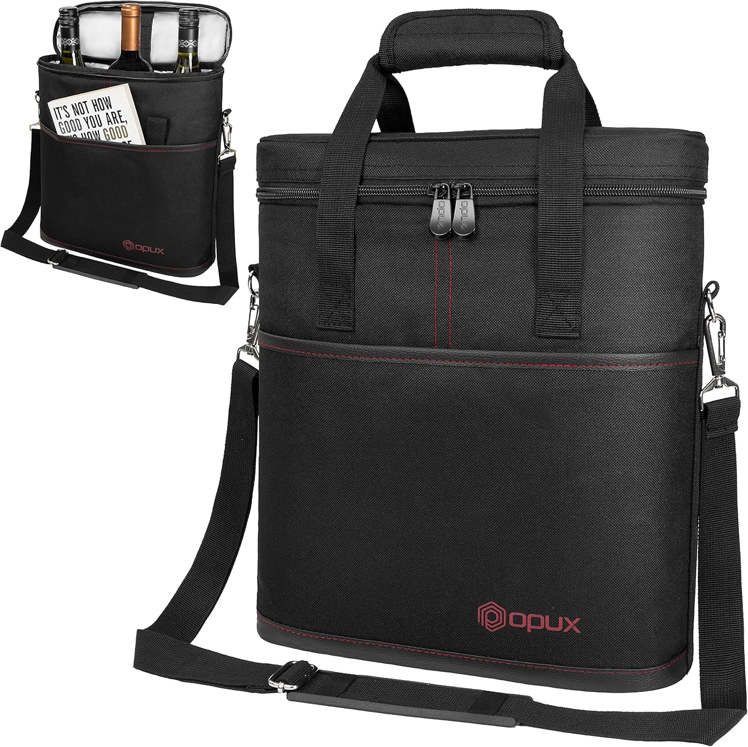 OPUX Premium Insulated 3 Bottle Wine Carrier Tote Bag