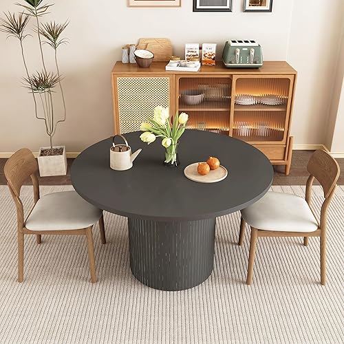 Miniatura 3 de Mesa de comedor redonda para 4, moderna mesa de cocina de granja, mesas de comedor circulares pequeñas de 47 pulgadas con base de tira de madera