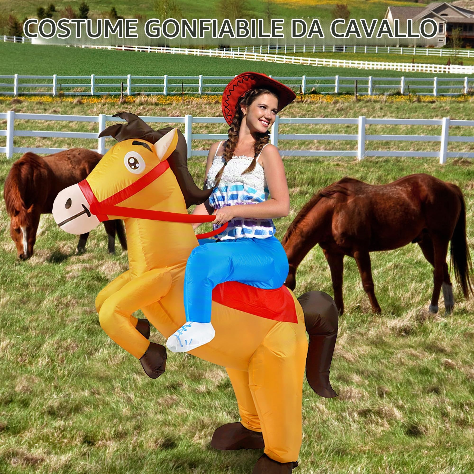 Costume da cavallo gonfiabile, costume da cavallo gonfiabile del cowboy divertente costume gonfiabile del cavallo per gli uomini le donne il partito di tema di carnevale